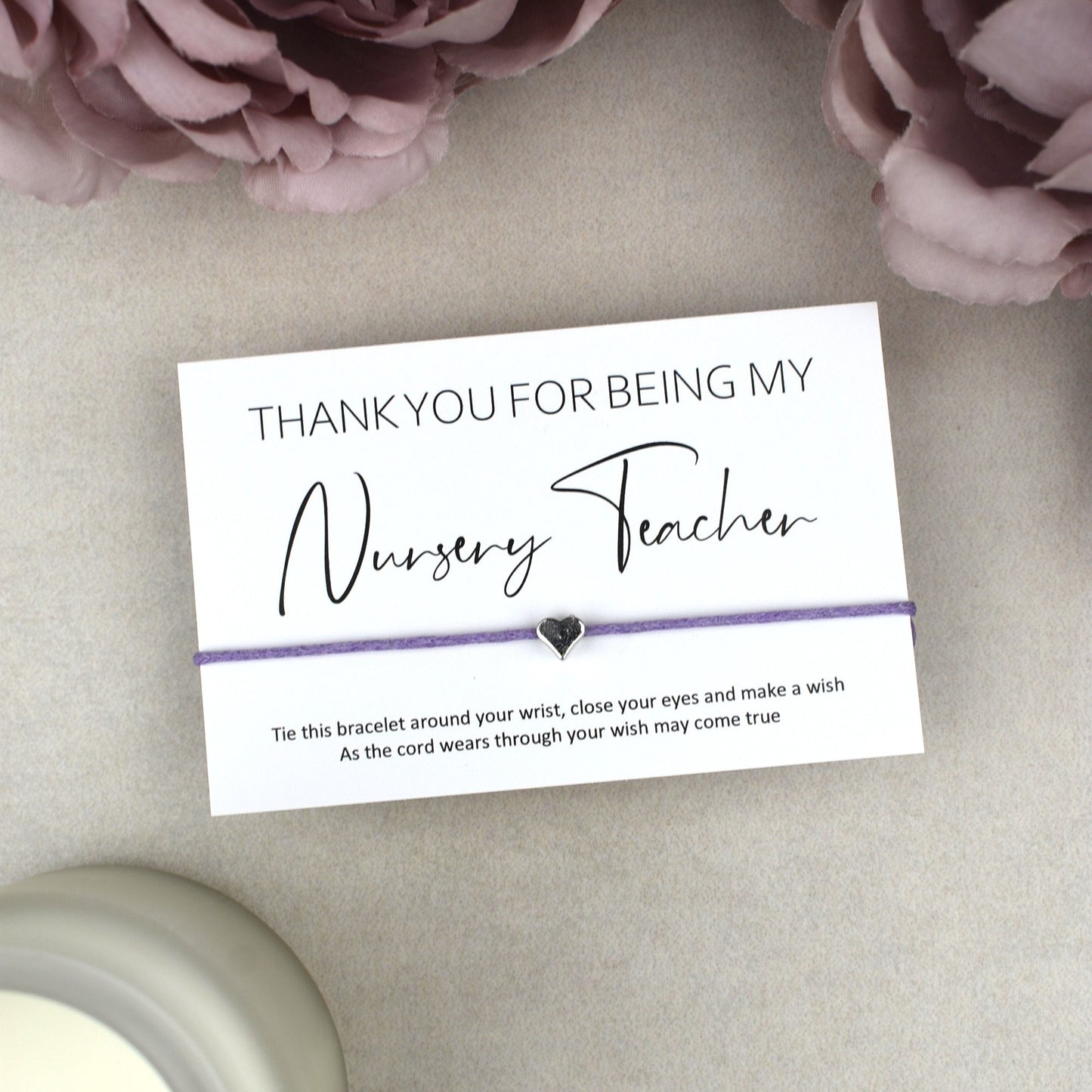 CLEARANCE - Thank You For Being My Nursery Teacher Wish Bracelet | Heart Charm