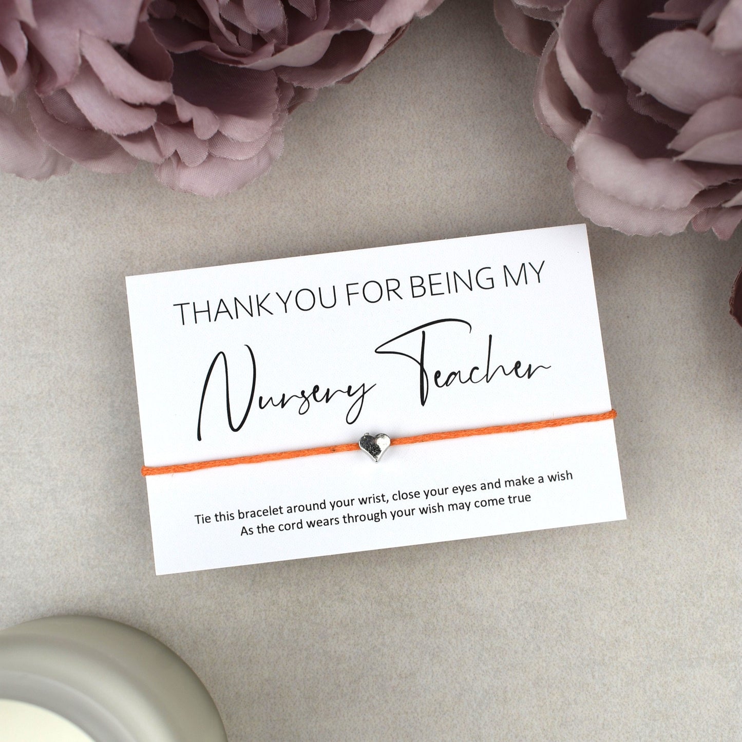 CLEARANCE - Thank You For Being My Nursery Teacher Wish Bracelet | Heart Charm
