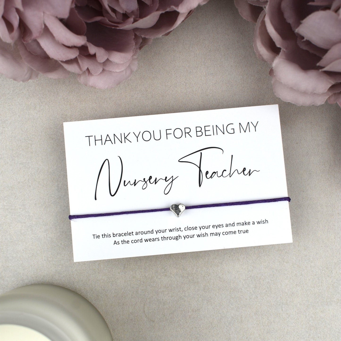CLEARANCE - Thank You For Being My Nursery Teacher Wish Bracelet | Heart Charm
