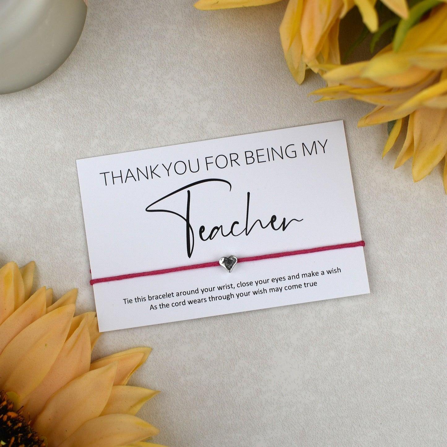CLEARANCE - Thank You For Being My Teacher Wish Bracelet | Heart Charm