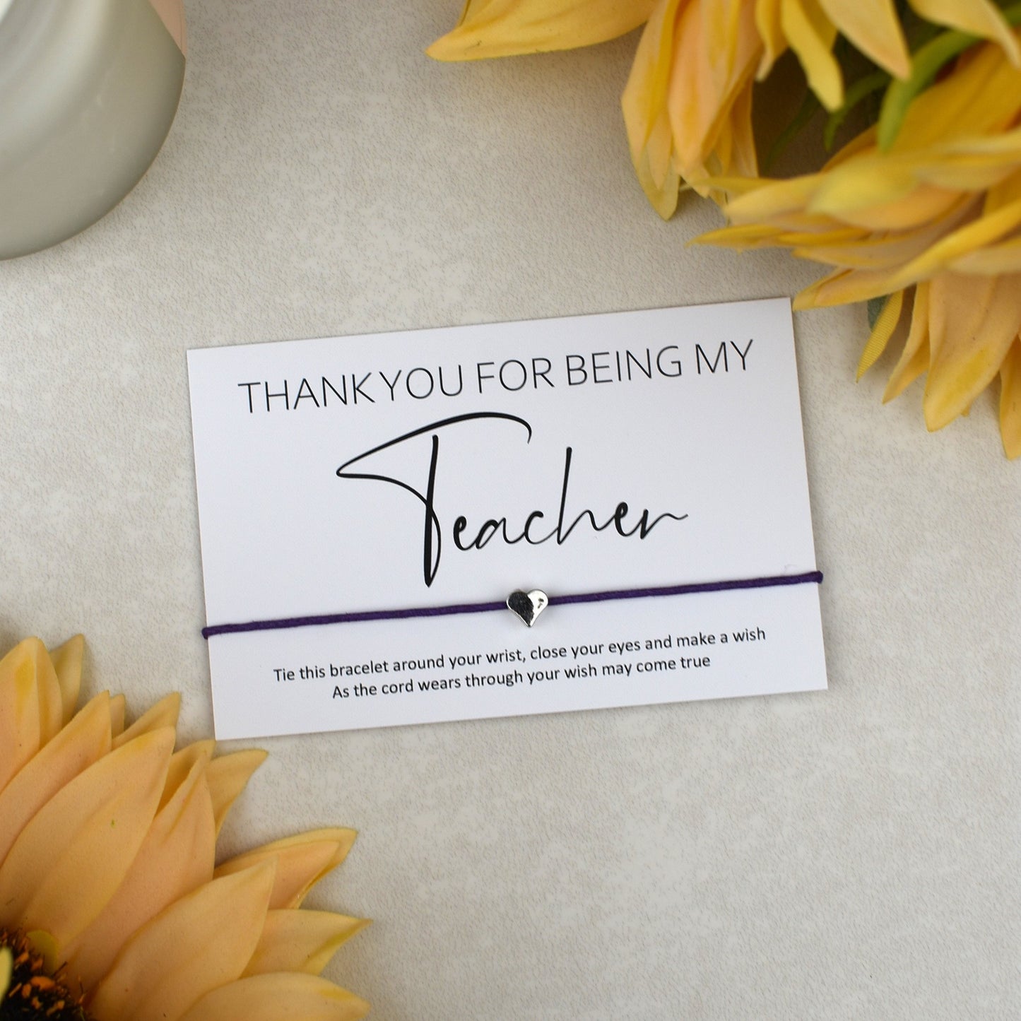 CLEARANCE - Thank You For Being My Teacher Wish Bracelet | Heart Charm
