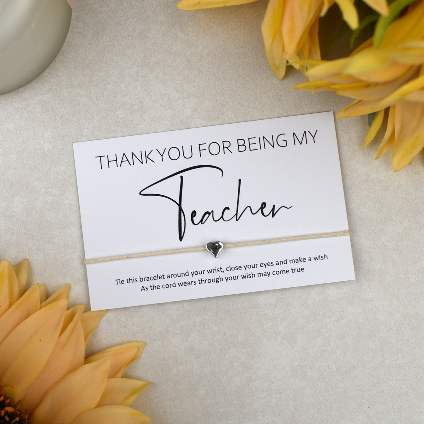 CLEARANCE - Thank You For Being My Teacher Wish Bracelet | Heart Charm