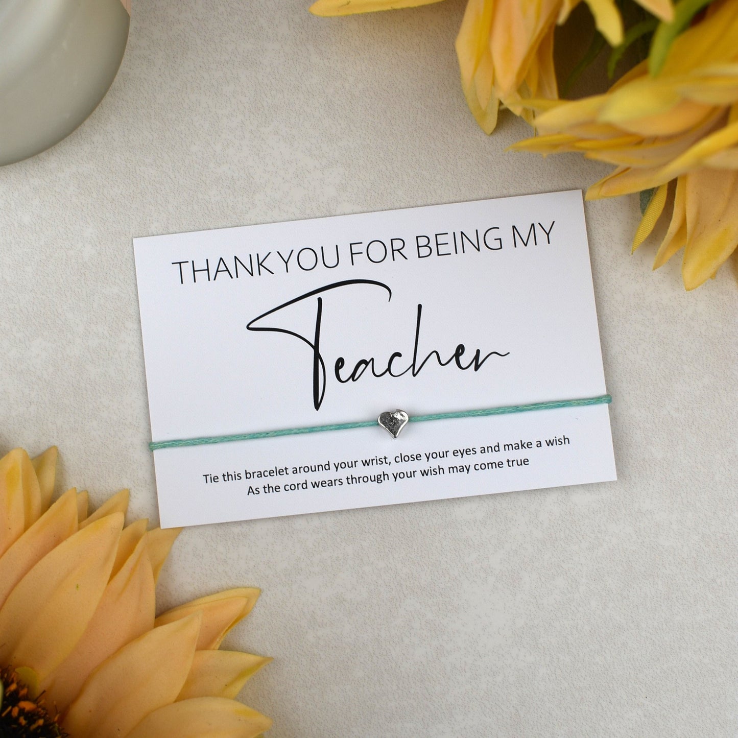CLEARANCE - Thank You For Being My Teacher Wish Bracelet | Heart Charm