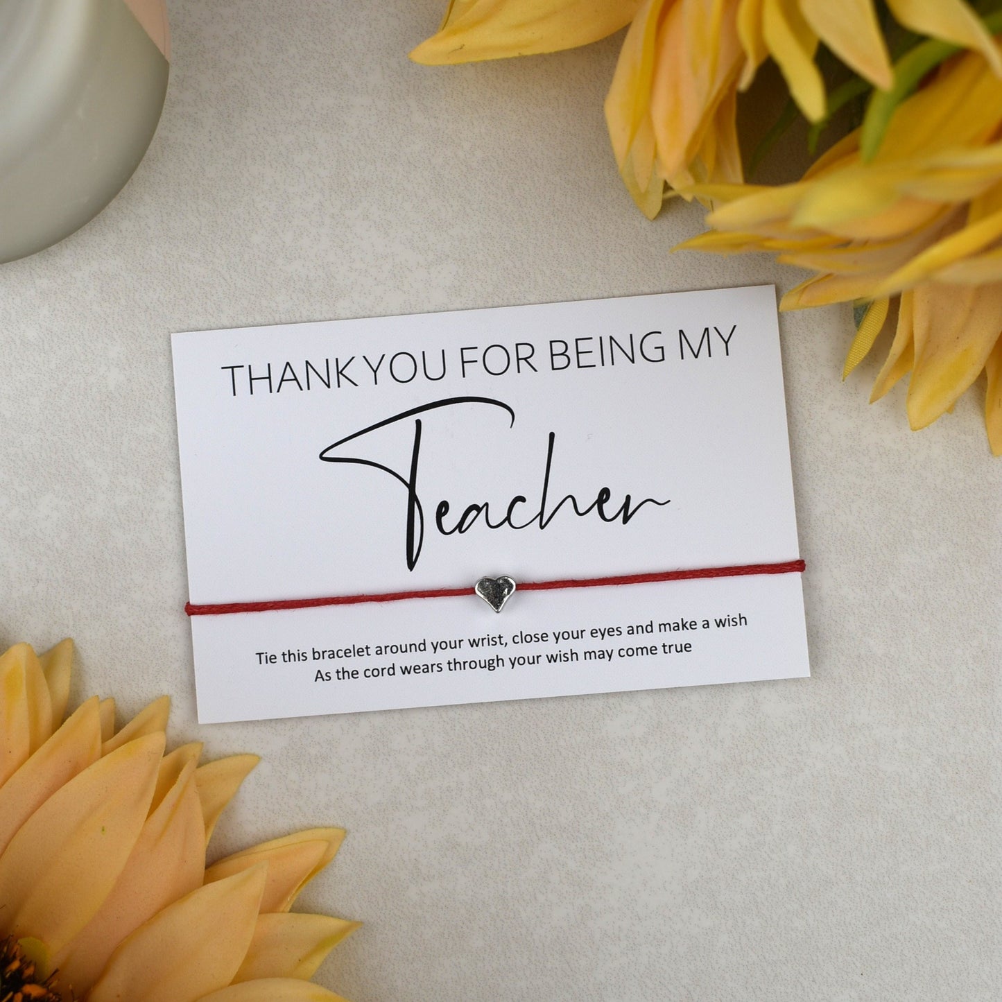 CLEARANCE - Thank You For Being My Teacher Wish Bracelet | Heart Charm