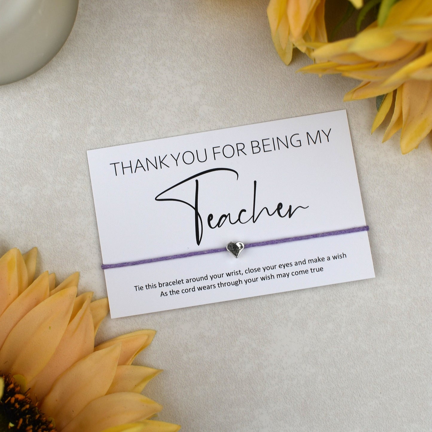 CLEARANCE - Thank You For Being My Teacher Wish Bracelet | Heart Charm