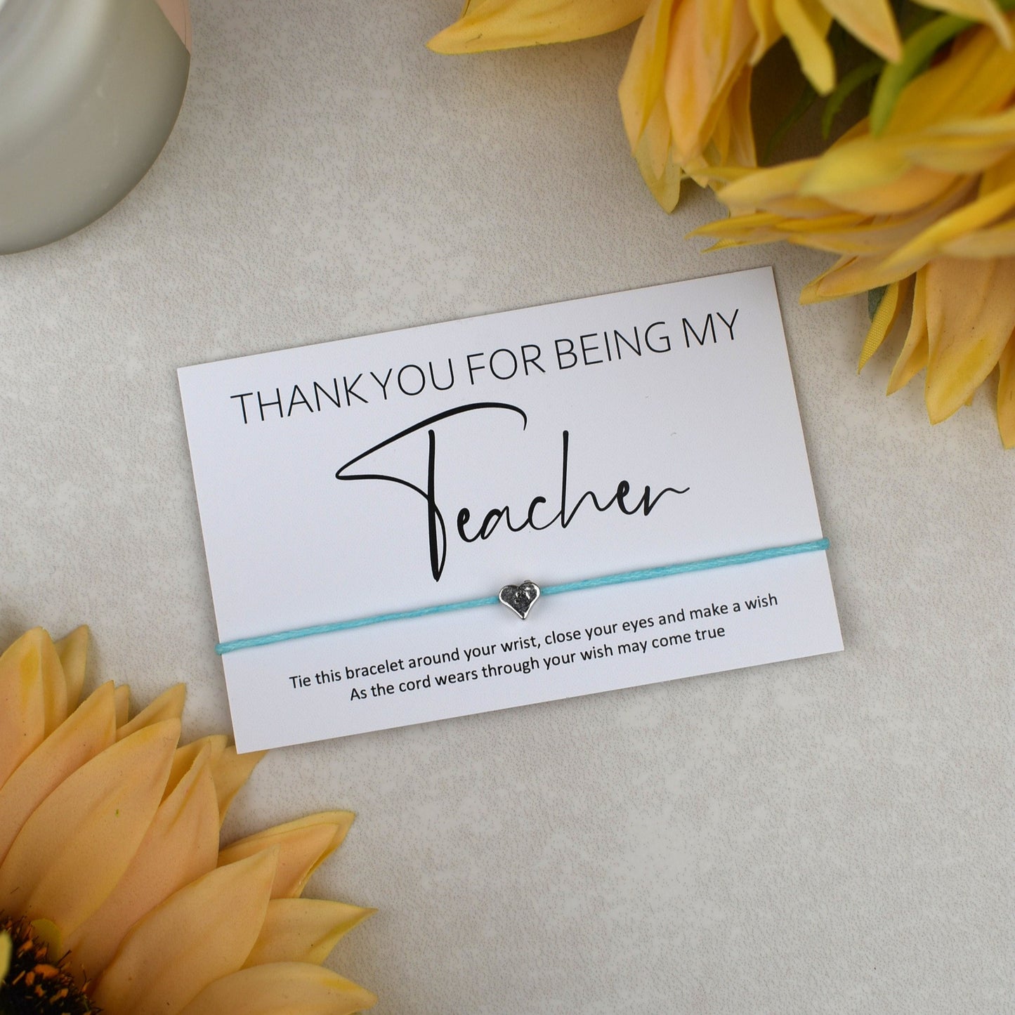 CLEARANCE - Thank You For Being My Teacher Wish Bracelet | Heart Charm