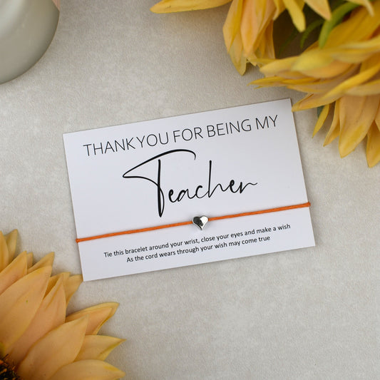 CLEARANCE - Thank You For Being My Teacher Wish Bracelet | Heart Charm