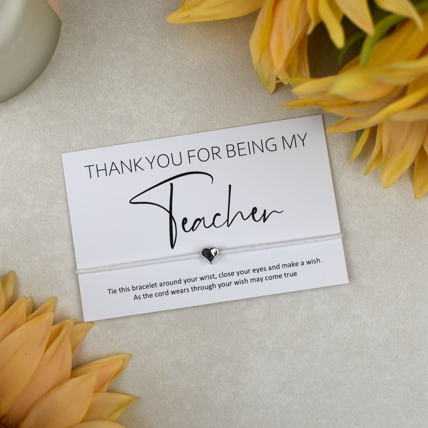 CLEARANCE - Thank You For Being My Teacher Wish Bracelet | Heart Charm