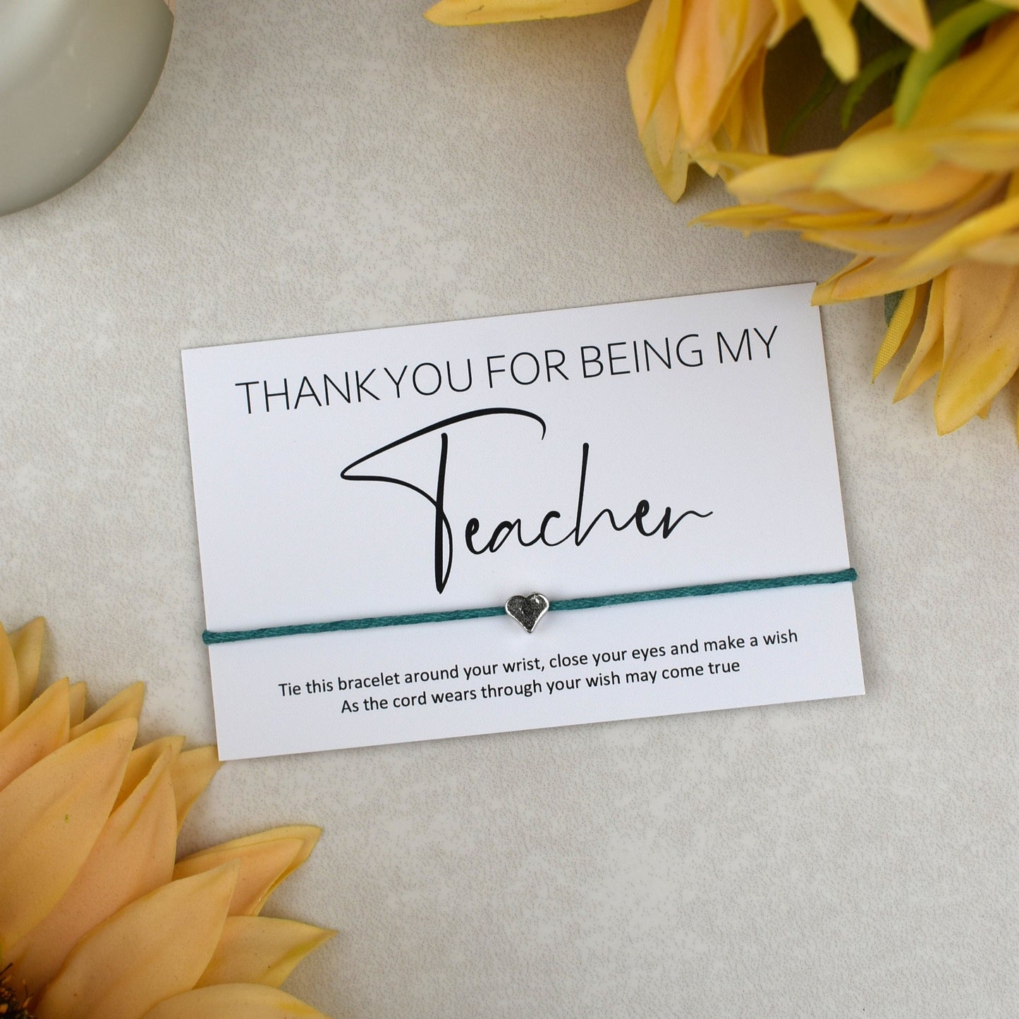 CLEARANCE - Thank You For Being My Teacher Wish Bracelet | Heart Charm