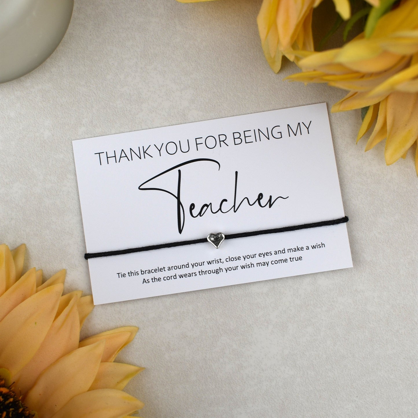 CLEARANCE - Thank You For Being My Teacher Wish Bracelet | Heart Charm