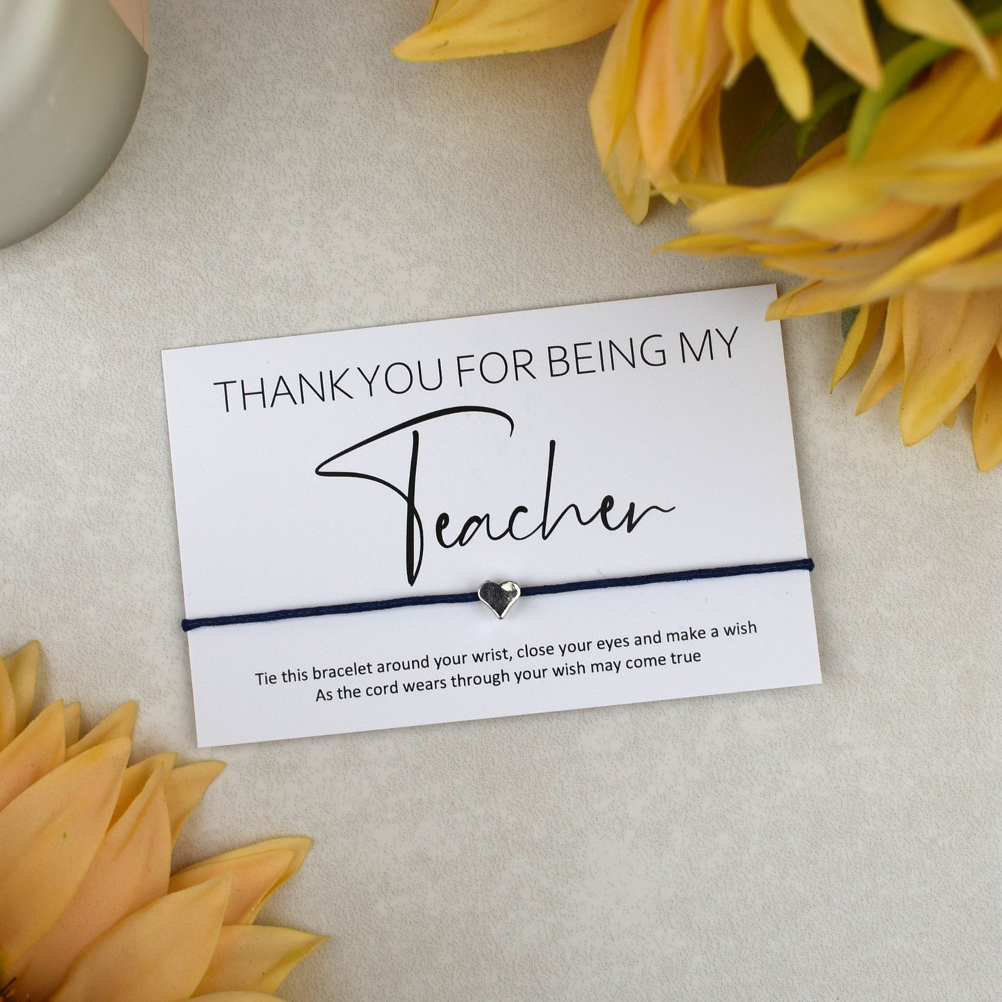 CLEARANCE - Thank You For Being My Teacher Wish Bracelet | Heart Charm