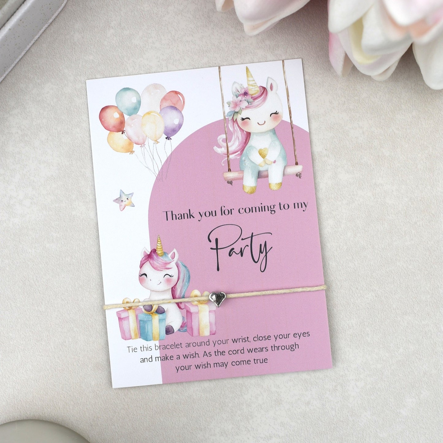 CLEARANCE - Thank You For Coming To My Party Unicorn Wish Bracelet | Heart Charm