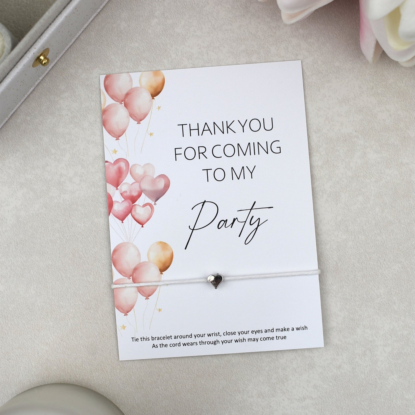 CLEARANCE - Thank You For Coming To My Party Balloon Wish Bracelet | Heart Charm