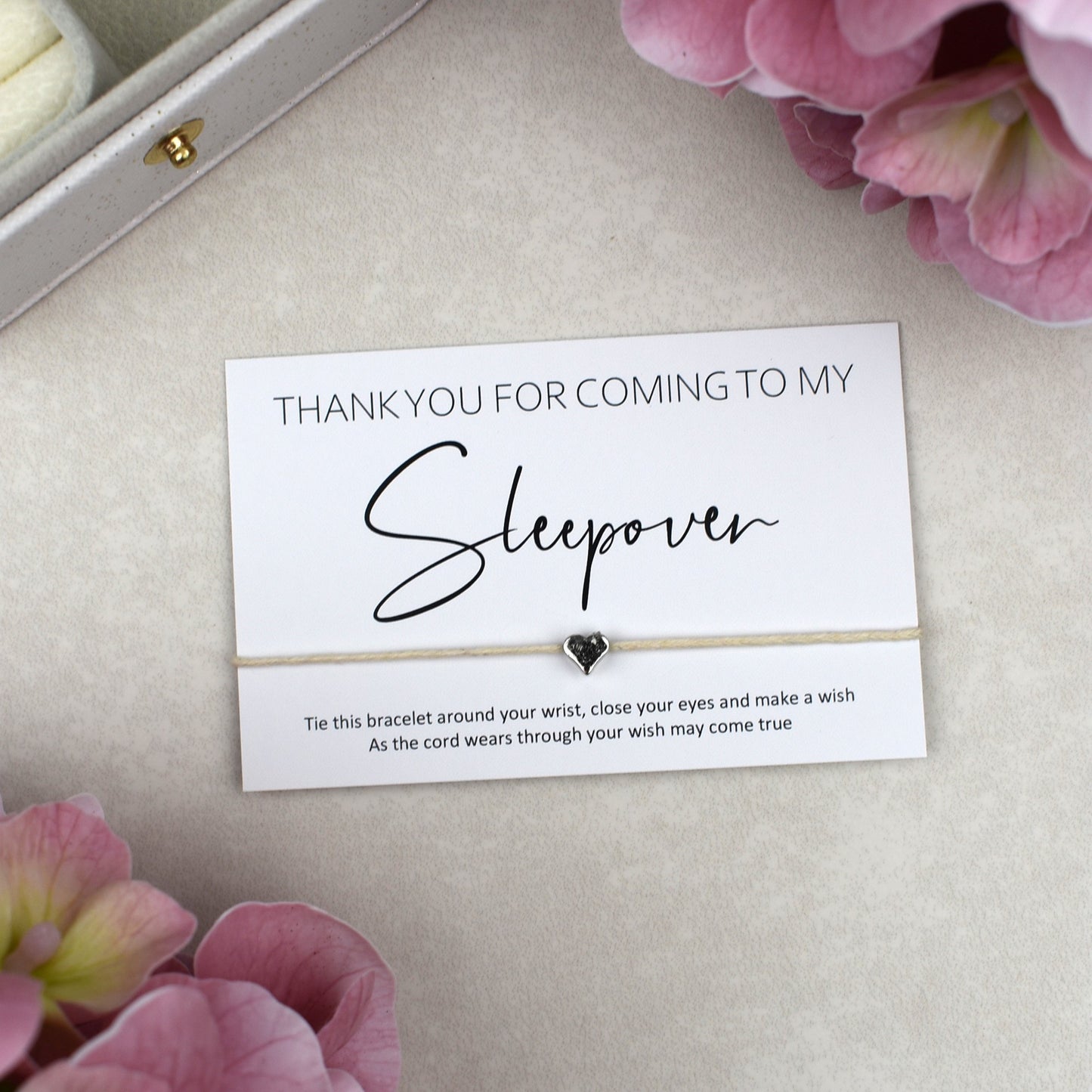 CLEARANCE - Thank You For Coming To My Sleepover Wish Bracelet | Heart Charm
