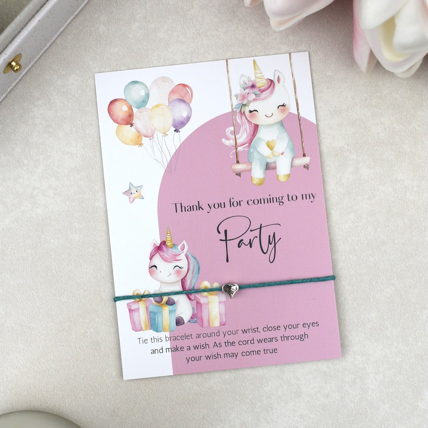 CLEARANCE - Thank You For Coming To My Party Unicorn Wish Bracelet | Heart Charm