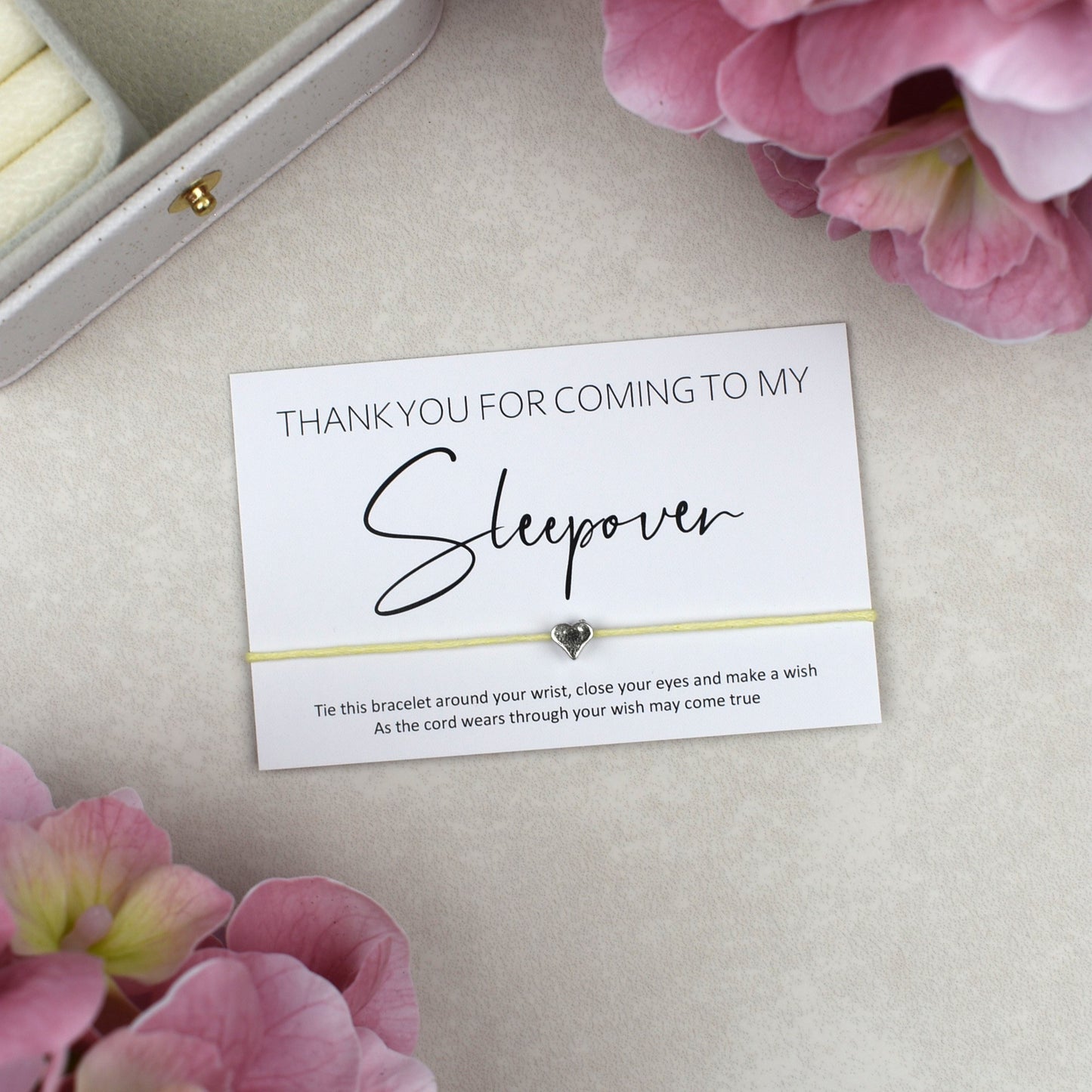 CLEARANCE - Thank You For Coming To My Sleepover Wish Bracelet | Heart Charm