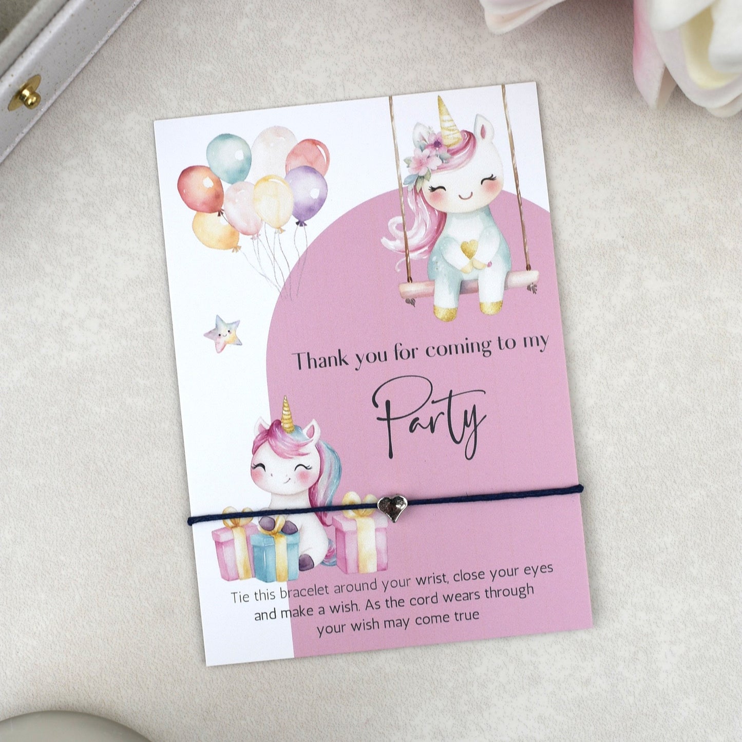 CLEARANCE - Thank You For Coming To My Party Unicorn Wish Bracelet | Heart Charm