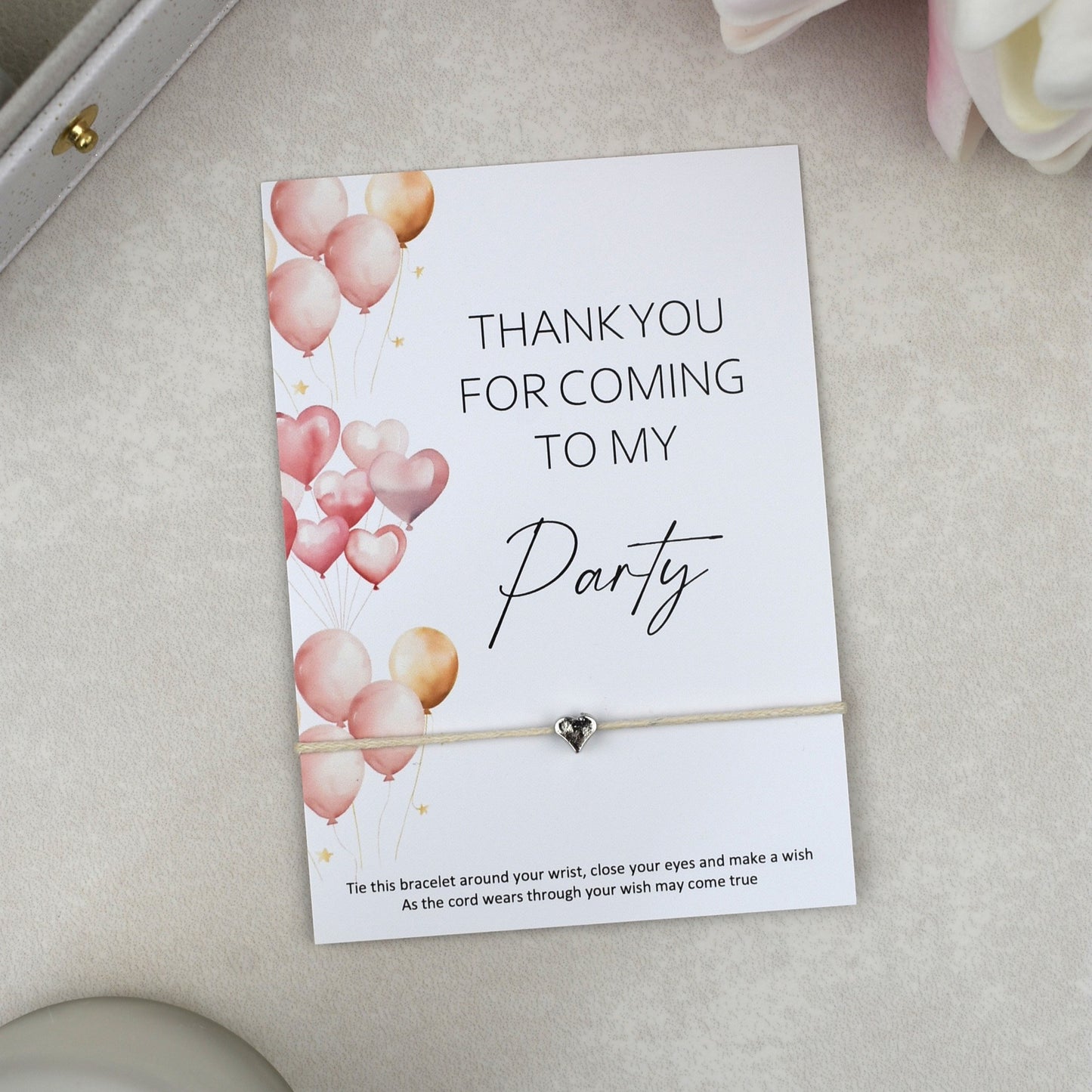 CLEARANCE - Thank You For Coming To My Party Balloon Wish Bracelet | Heart Charm