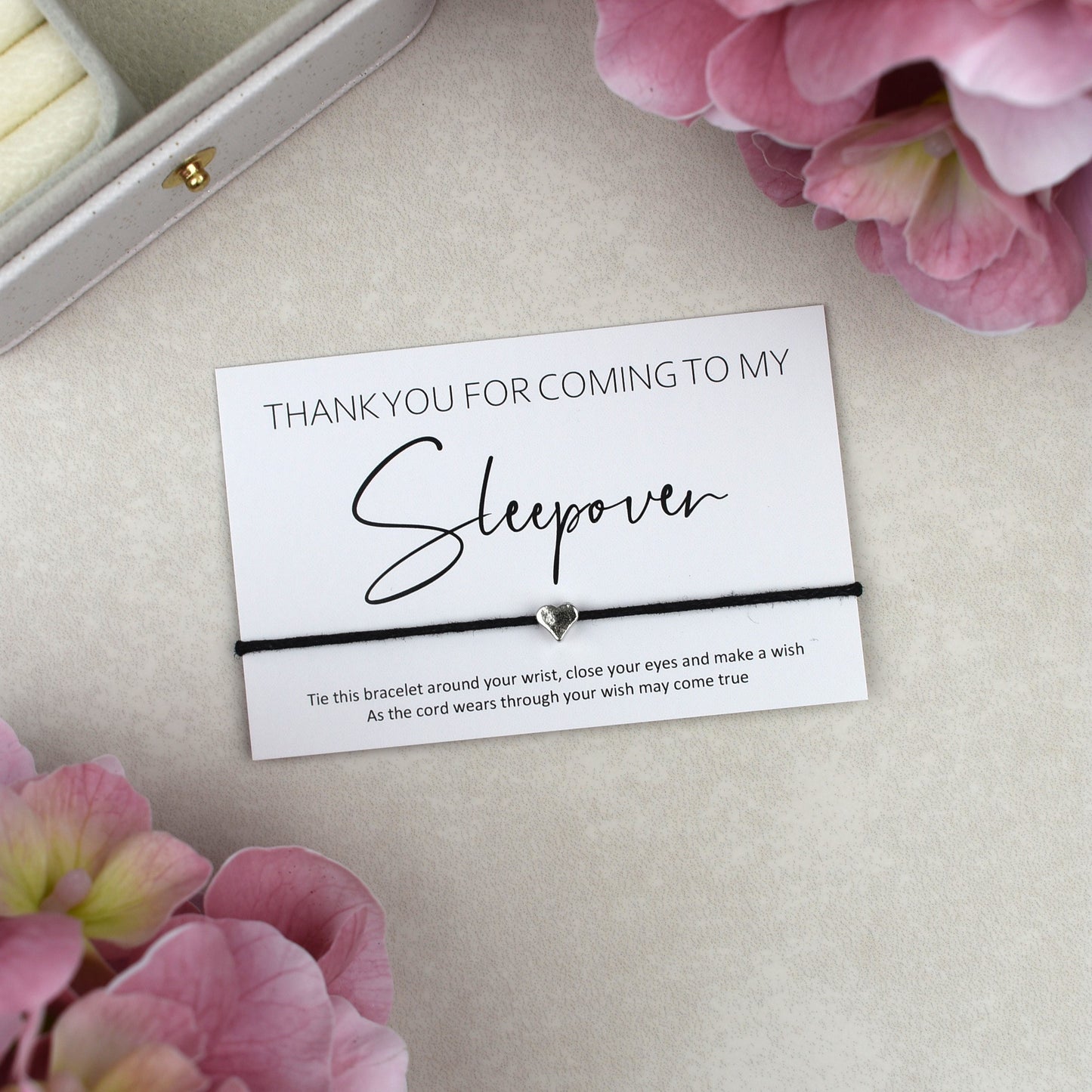 CLEARANCE - Thank You For Coming To My Sleepover Wish Bracelet | Heart Charm
