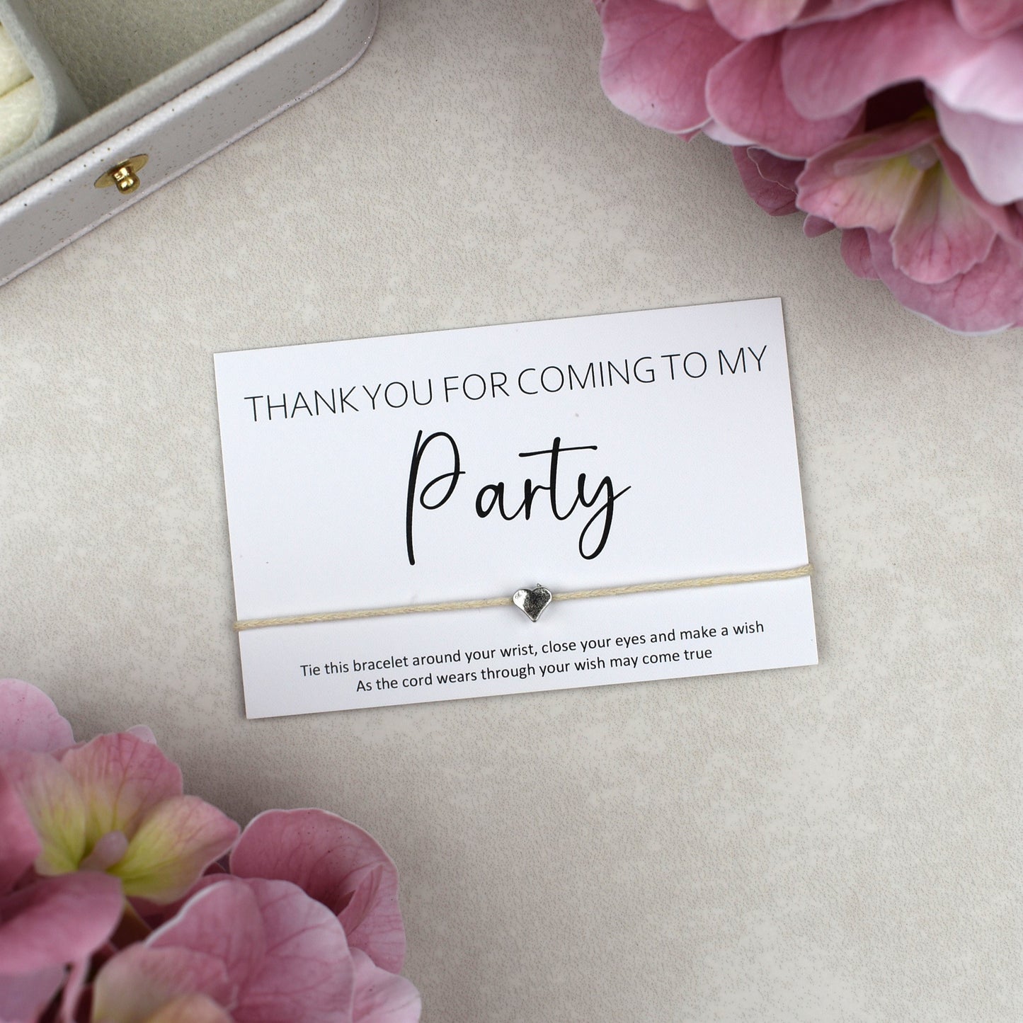 CLEARANCE - Thank You For Coming To My Party Wish Bracelet - Heart Charm