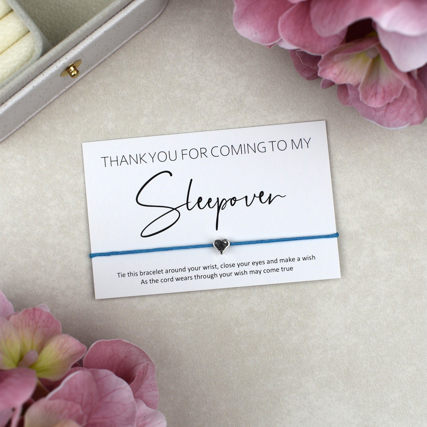 CLEARANCE - Thank You For Coming To My Sleepover Wish Bracelet | Heart Charm