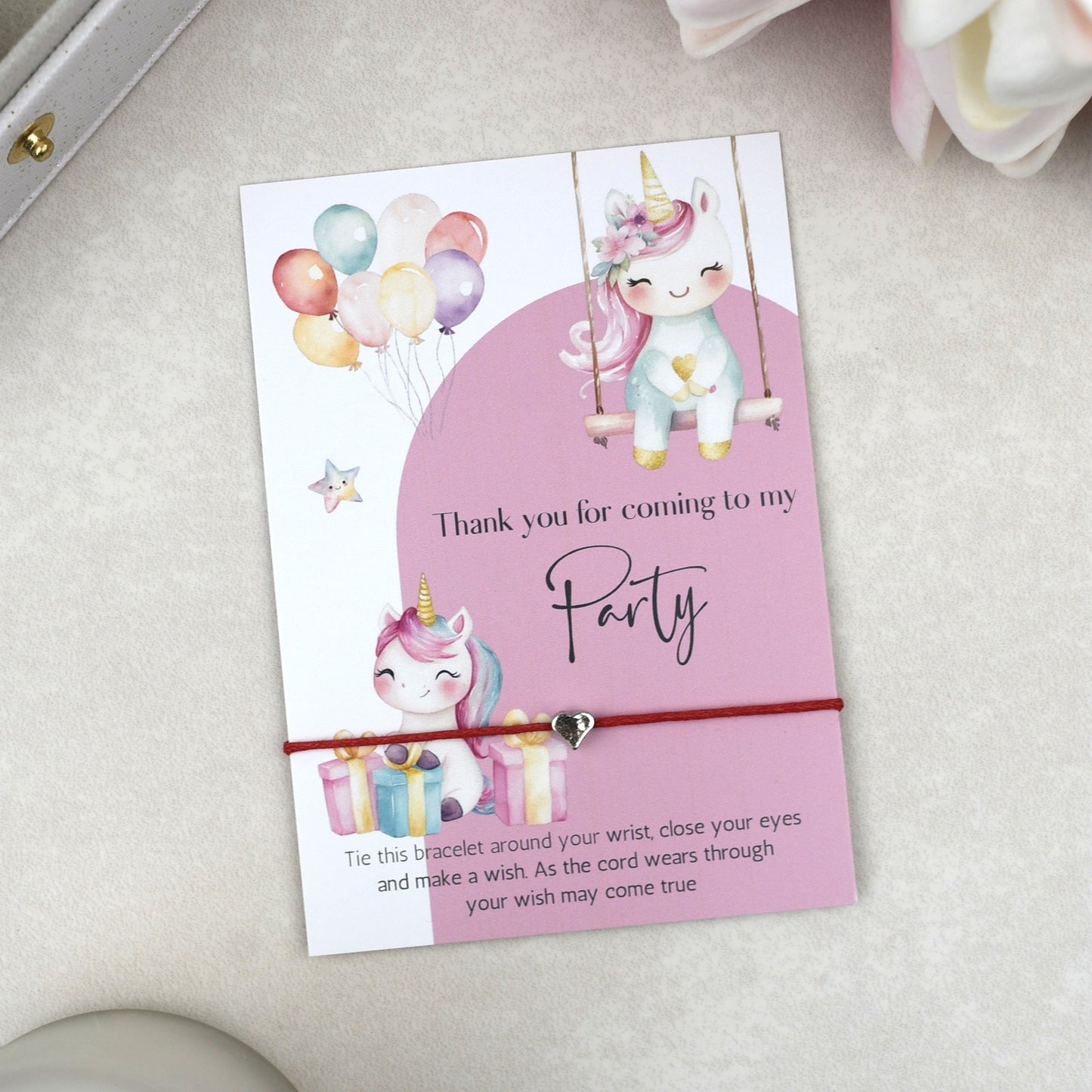 CLEARANCE - Thank You For Coming To My Party Unicorn Wish Bracelet | Heart Charm