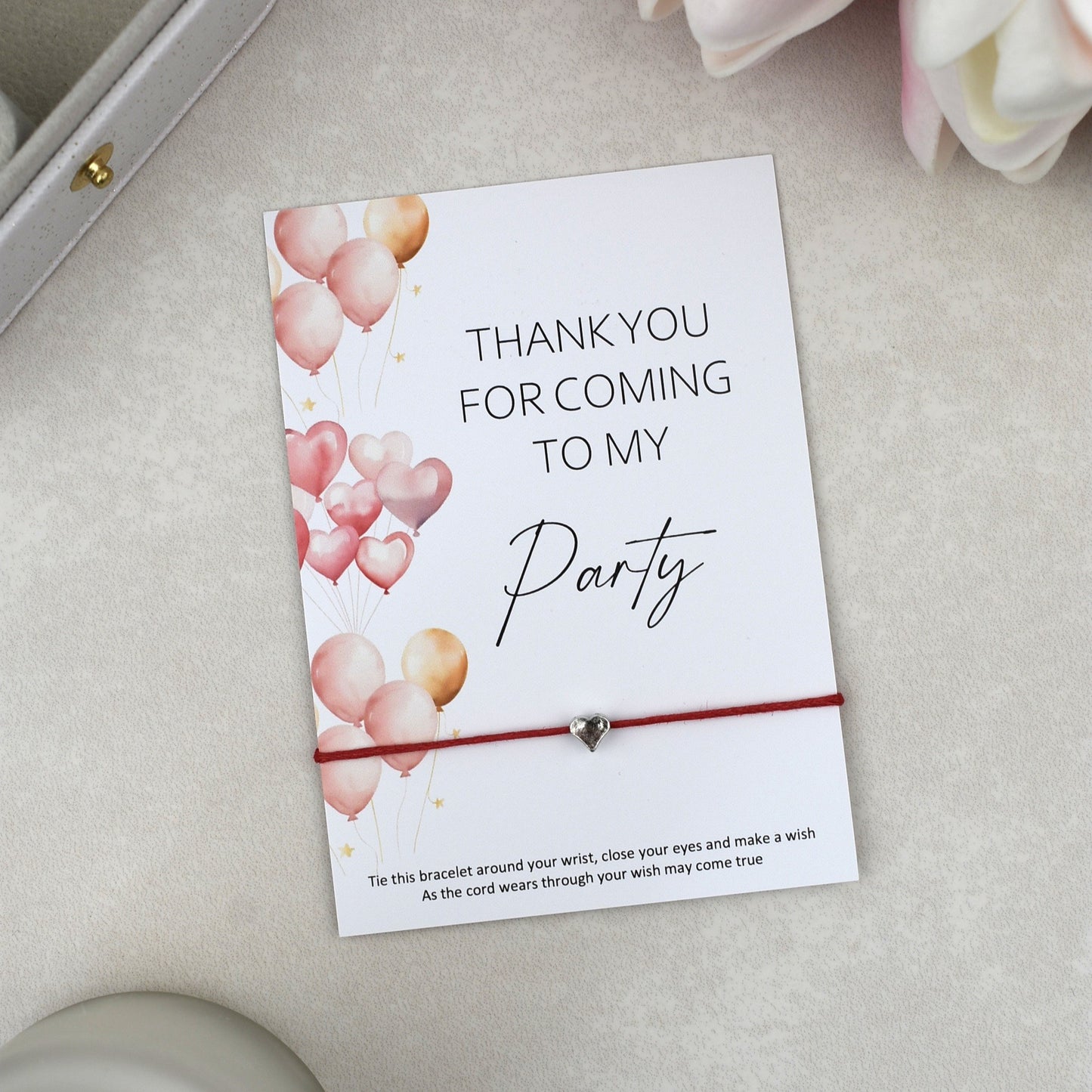 CLEARANCE - Thank You For Coming To My Party Balloon Wish Bracelet | Heart Charm