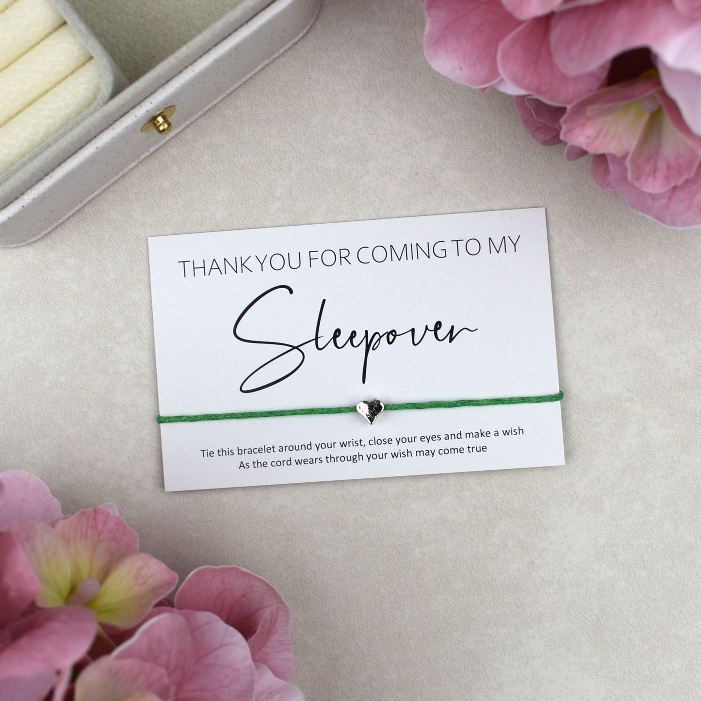 CLEARANCE - Thank You For Coming To My Sleepover Wish Bracelet | Heart Charm