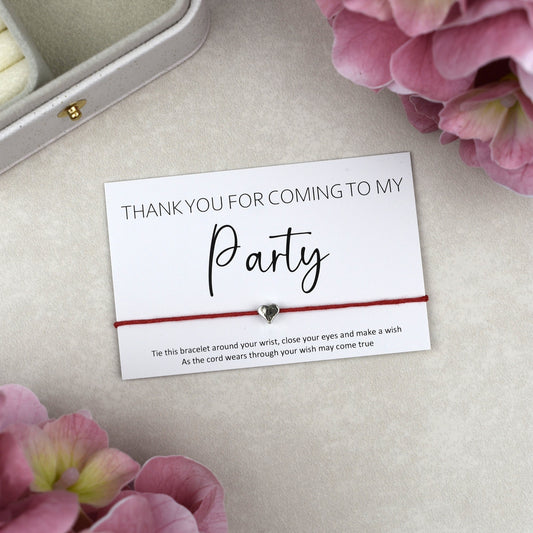 CLEARANCE - Thank You For Coming To My Party Wish Bracelet - Heart Charm