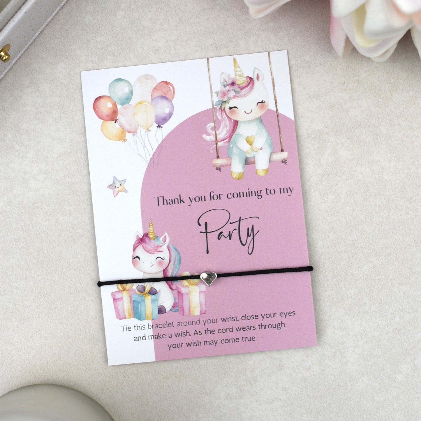 CLEARANCE - Thank You For Coming To My Party Unicorn Wish Bracelet | Heart Charm