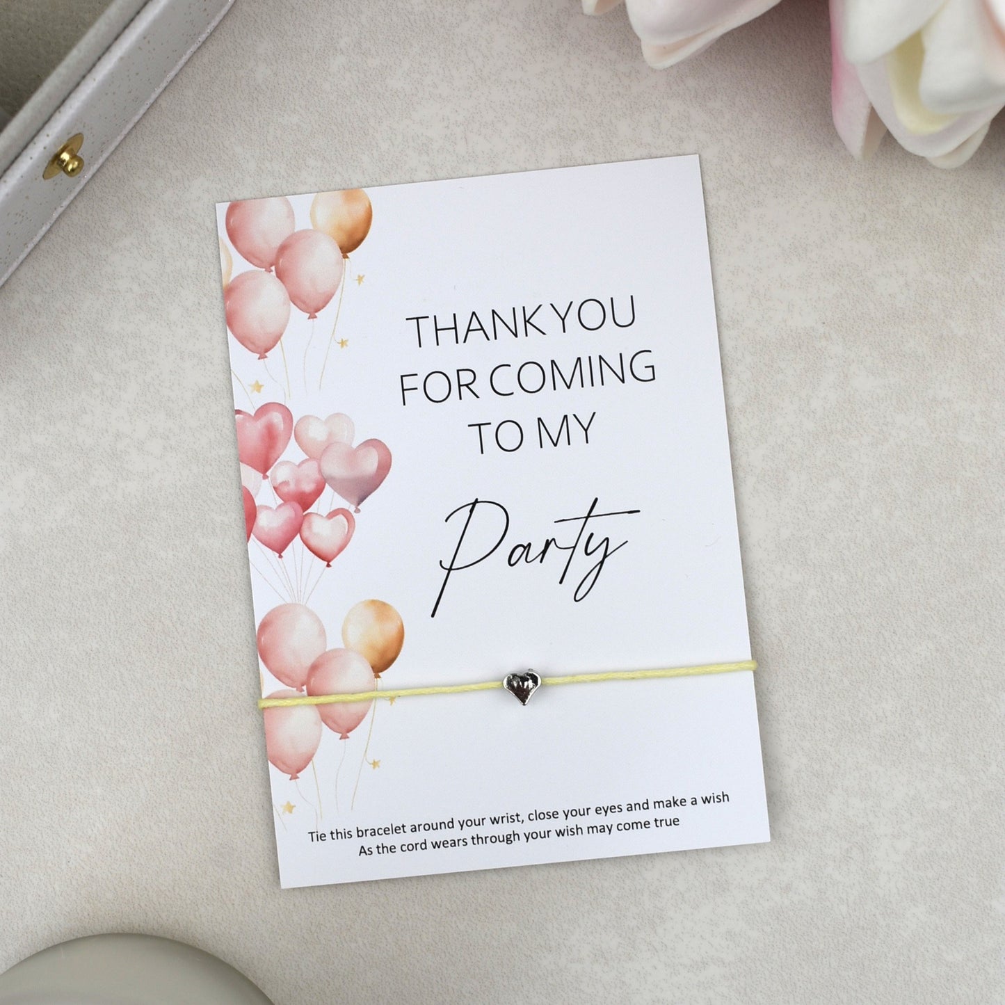 CLEARANCE - Thank You For Coming To My Party Balloon Wish Bracelet | Heart Charm