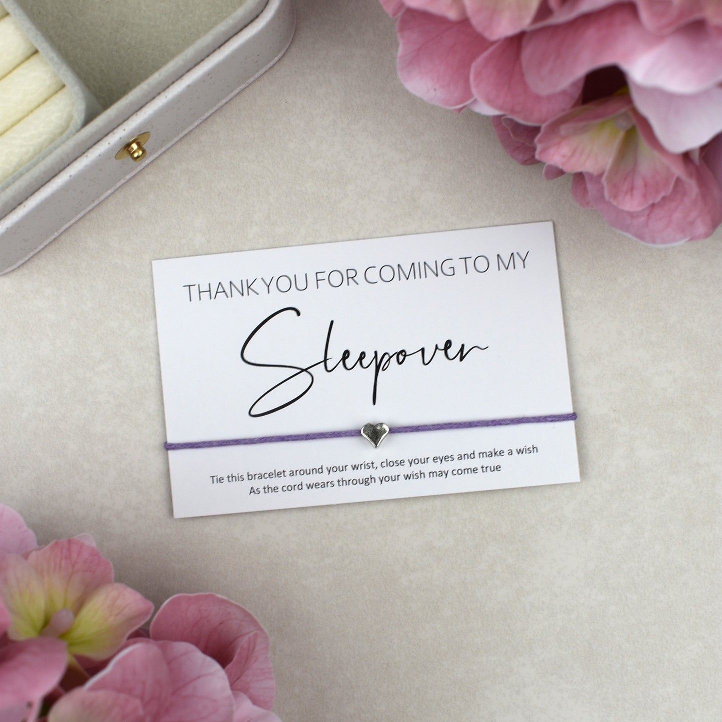 CLEARANCE - Thank You For Coming To My Sleepover Wish Bracelet | Heart Charm