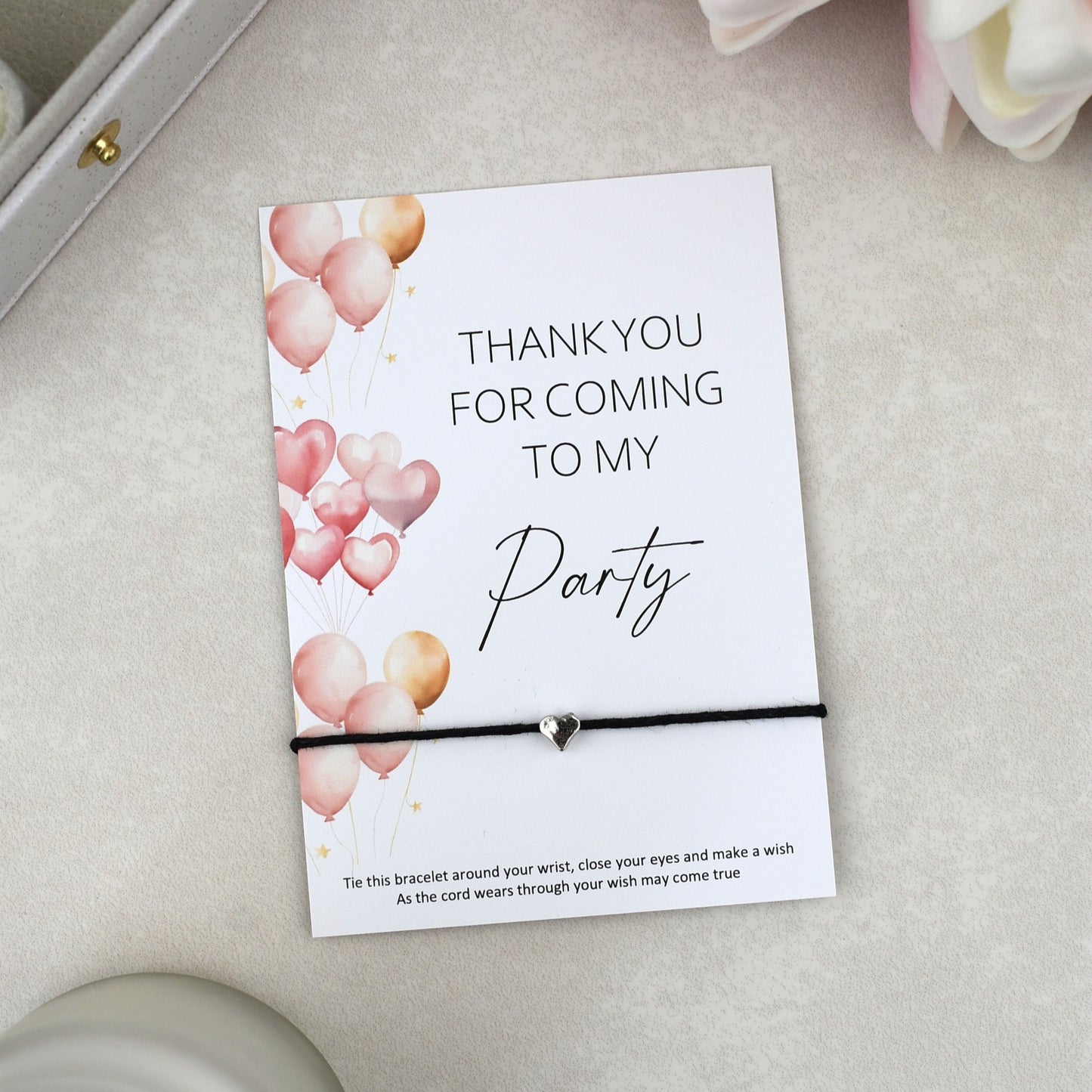 CLEARANCE - Thank You For Coming To My Party Balloon Wish Bracelet | Heart Charm