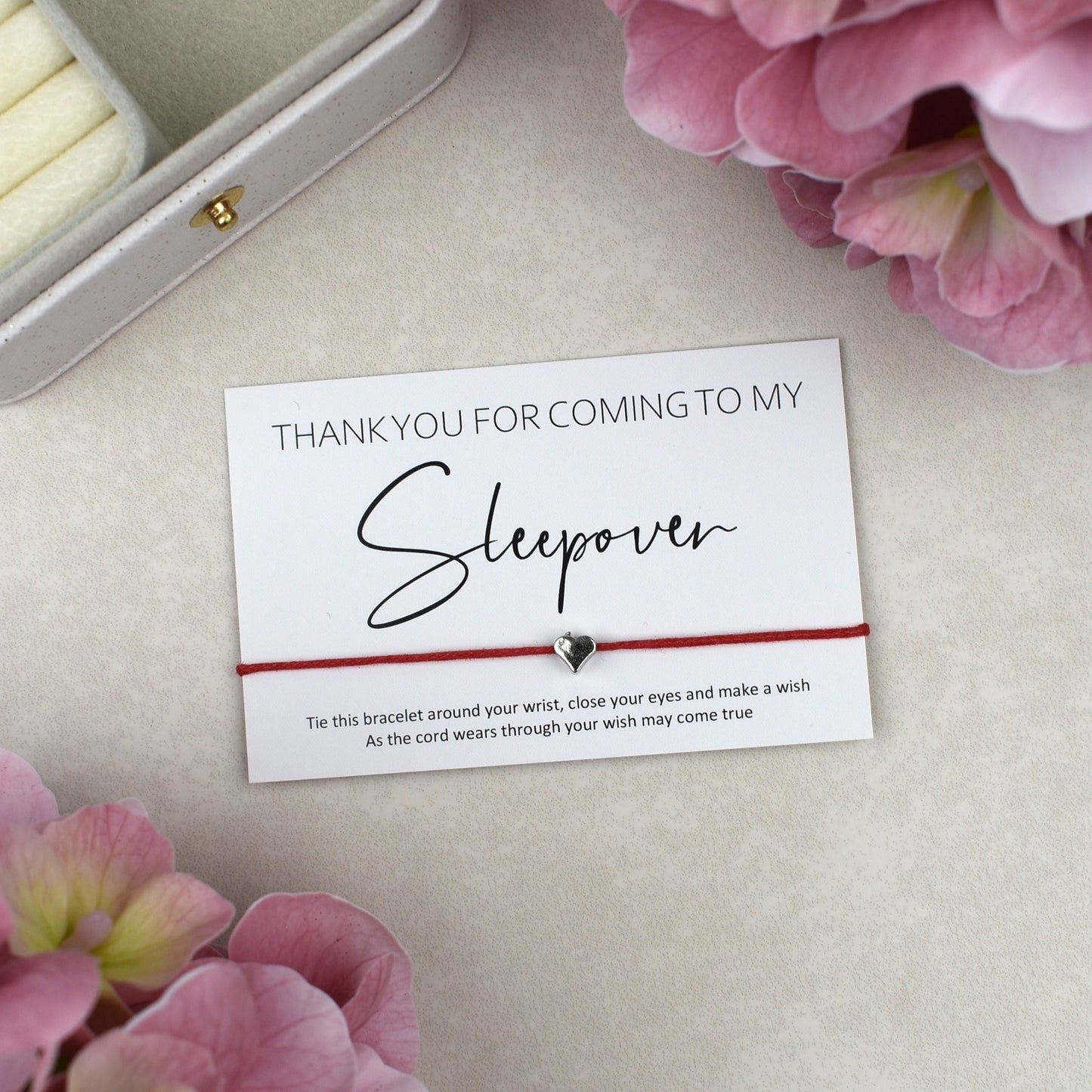 CLEARANCE - Thank You For Coming To My Sleepover Wish Bracelet | Heart Charm