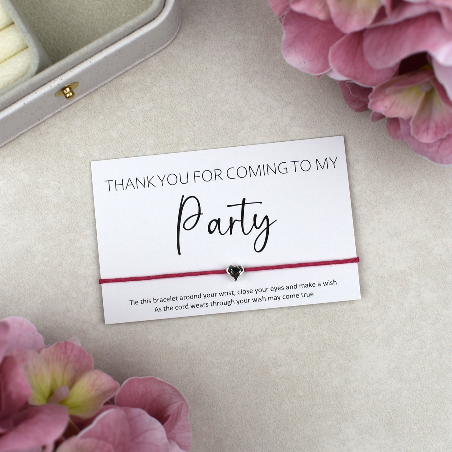 CLEARANCE - Thank You For Coming To My Party Wish Bracelet - Heart Charm