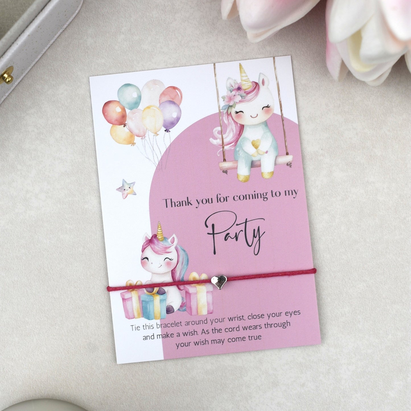 CLEARANCE - Thank You For Coming To My Party Unicorn Wish Bracelet | Heart Charm