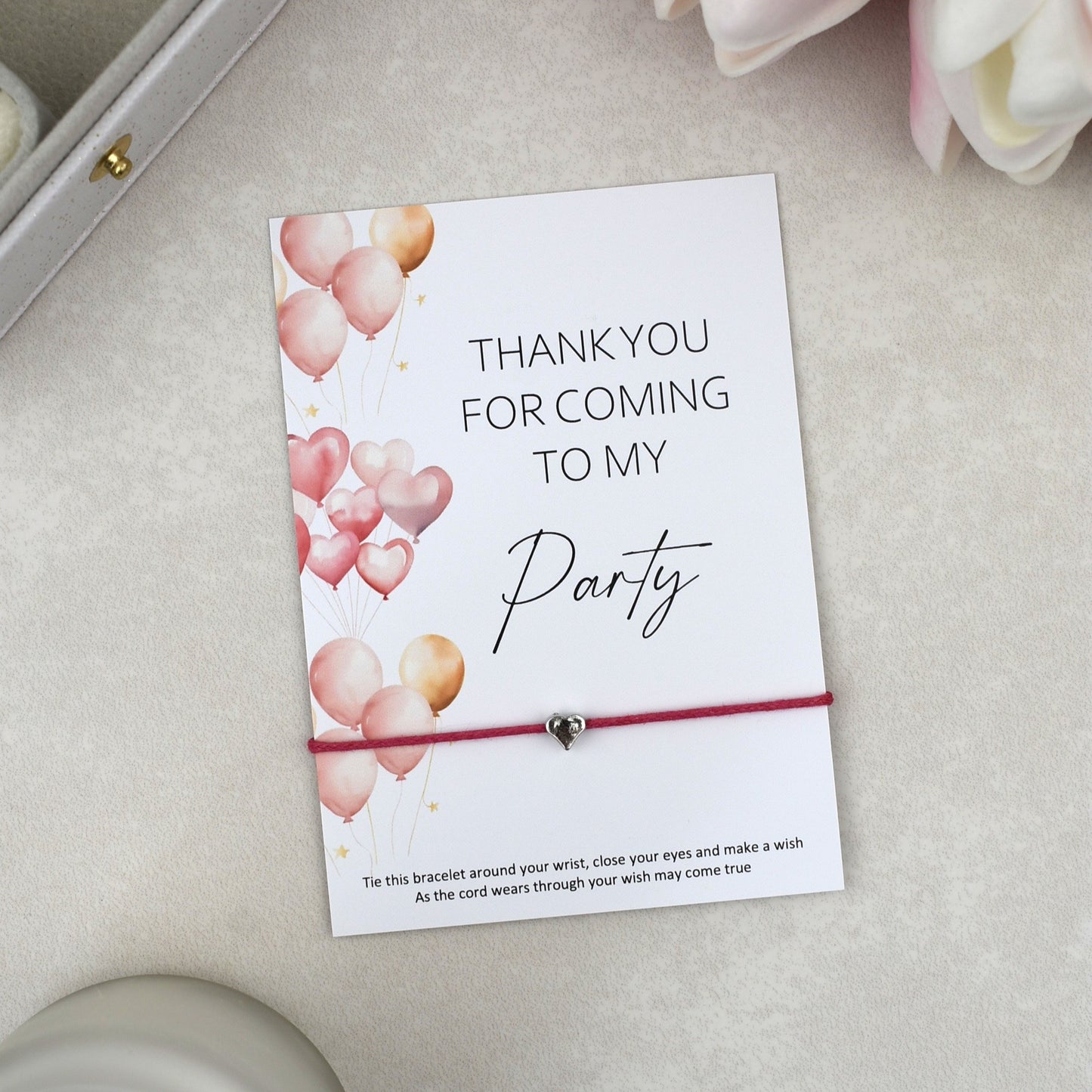 CLEARANCE - Thank You For Coming To My Party Balloon Wish Bracelet | Heart Charm