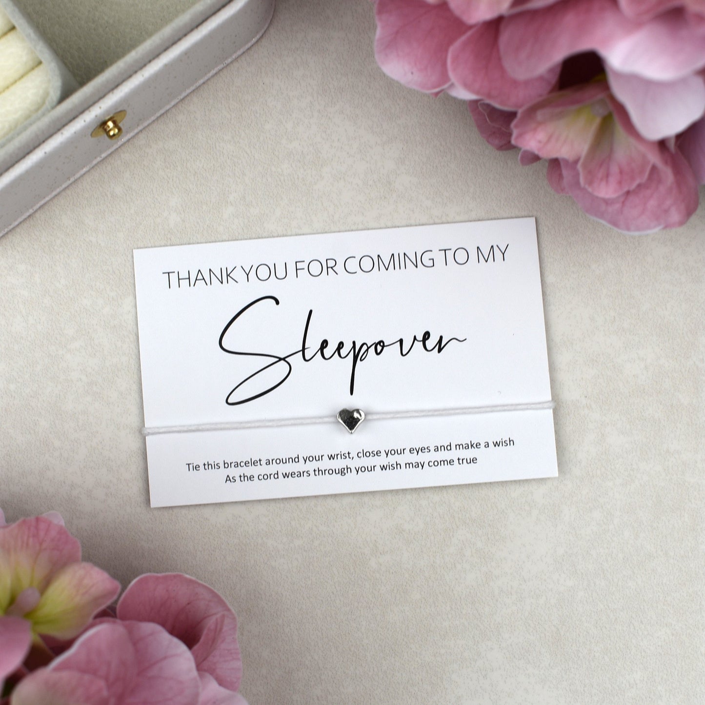CLEARANCE - Thank You For Coming To My Sleepover Wish Bracelet | Heart Charm