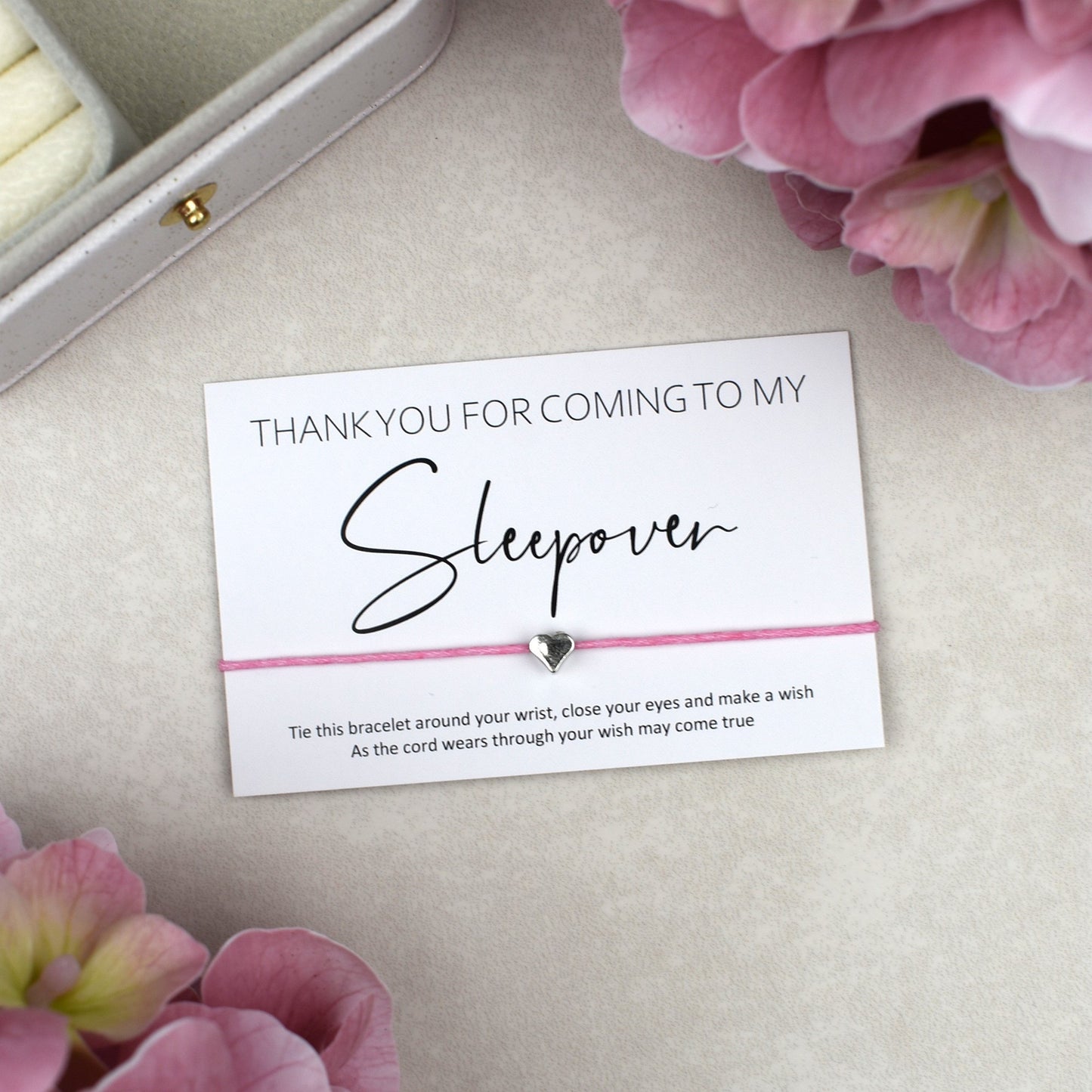 CLEARANCE - Thank You For Coming To My Sleepover Wish Bracelet | Heart Charm