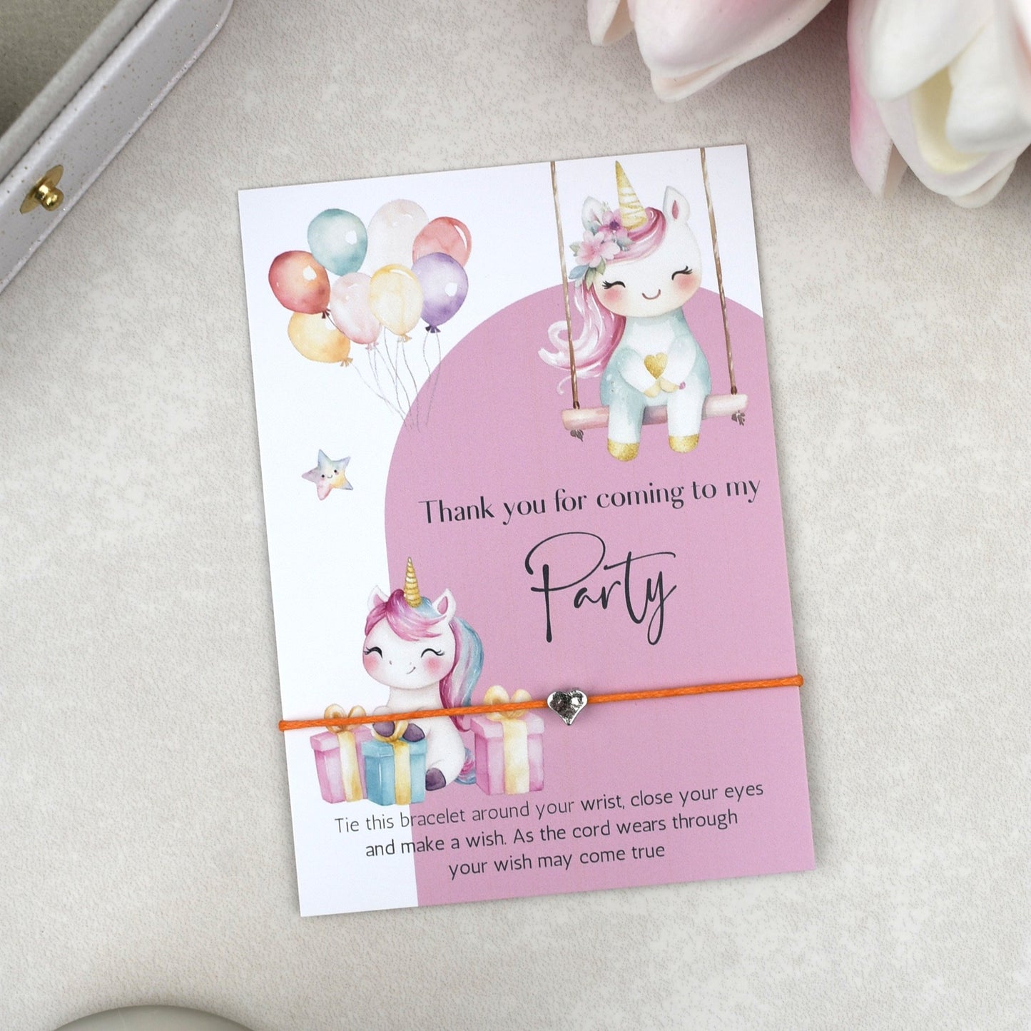 CLEARANCE - Thank You For Coming To My Party Unicorn Wish Bracelet | Heart Charm