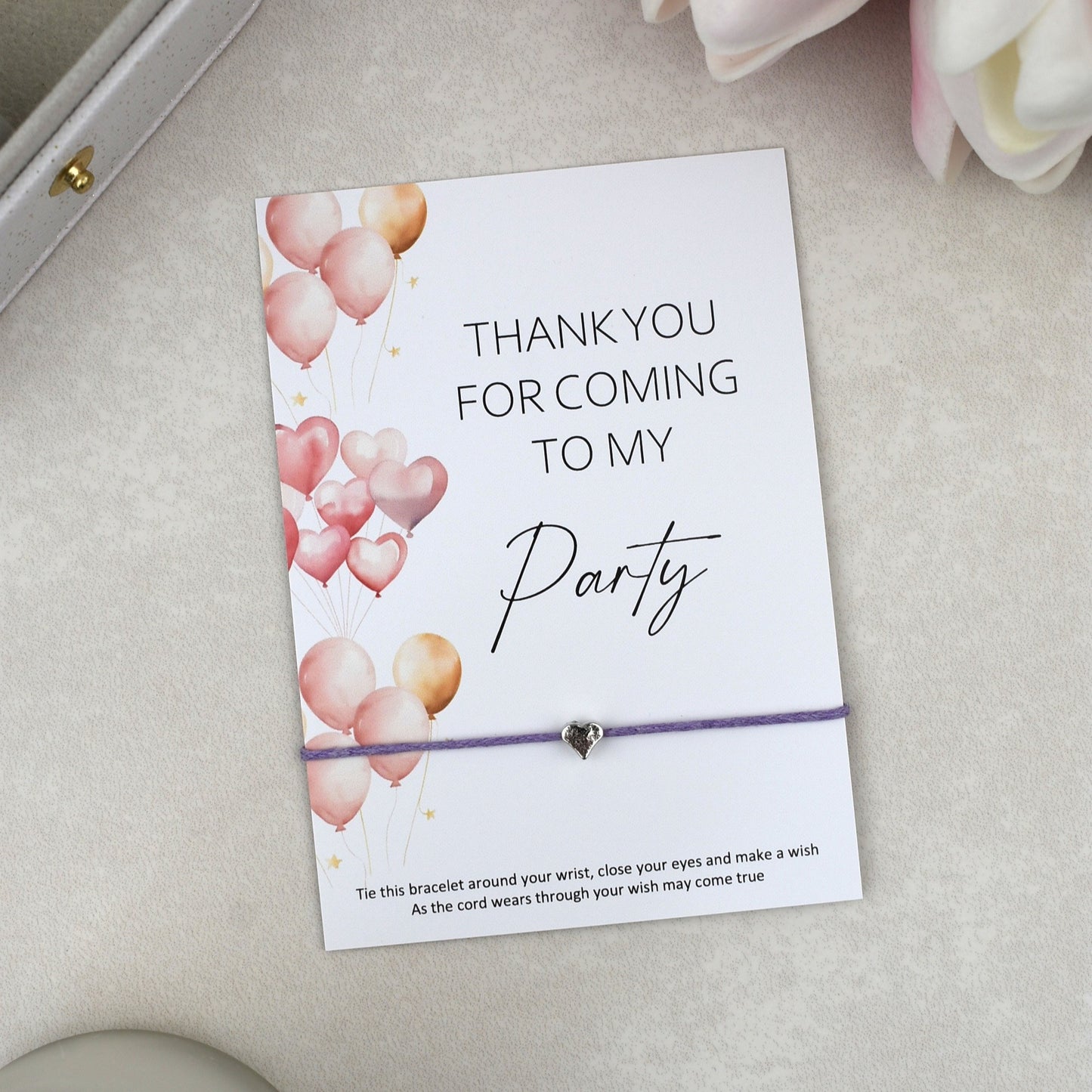 CLEARANCE - Thank You For Coming To My Party Balloon Wish Bracelet | Heart Charm