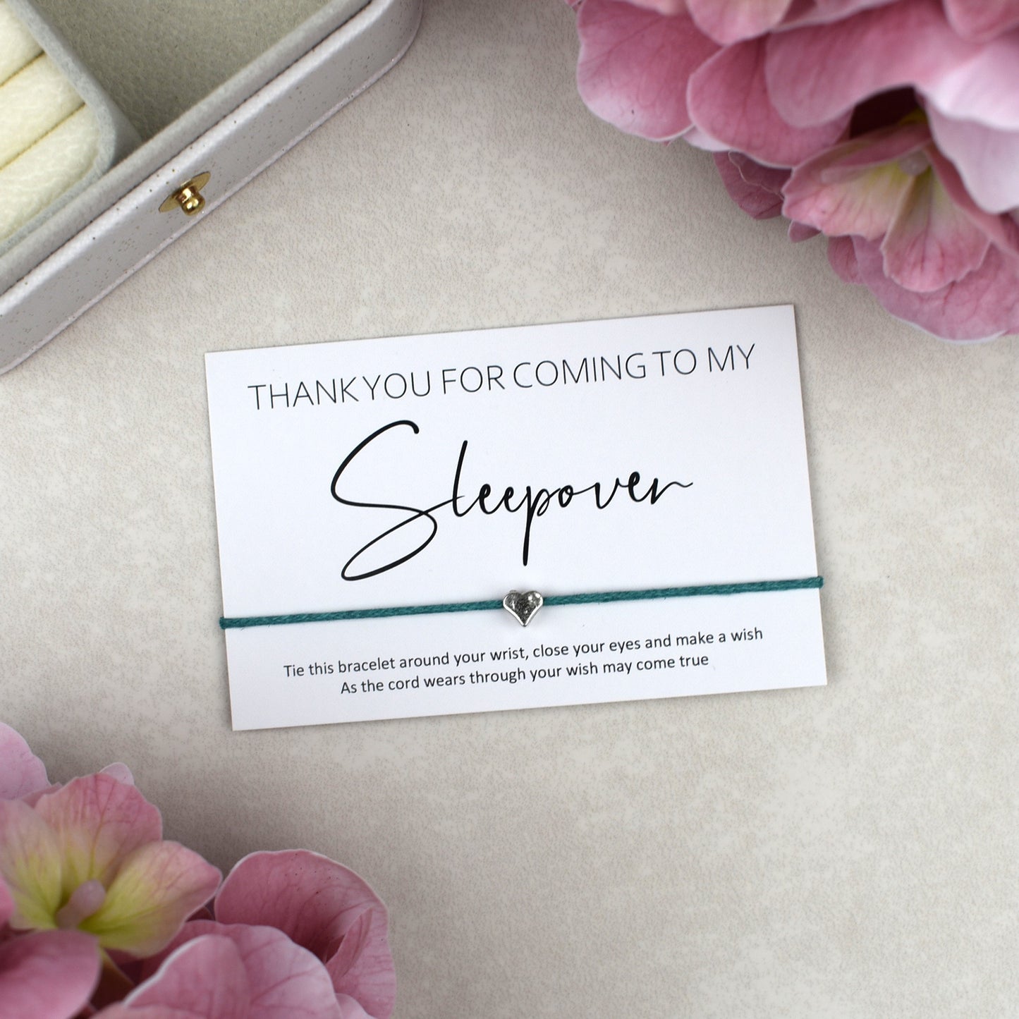 CLEARANCE - Thank You For Coming To My Sleepover Wish Bracelet | Heart Charm