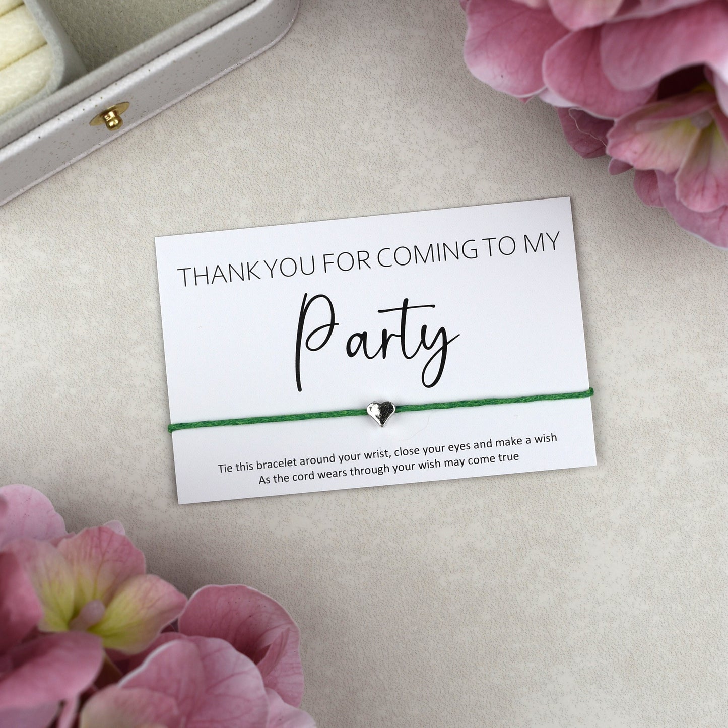 CLEARANCE - Thank You For Coming To My Party Wish Bracelet - Heart Charm