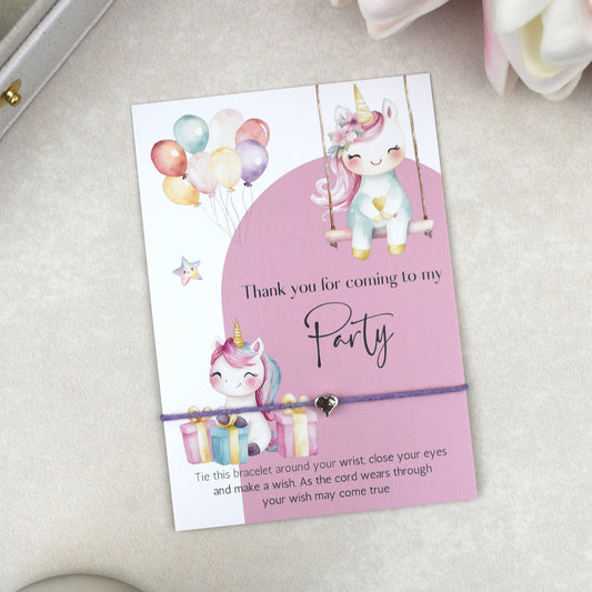 CLEARANCE - Thank You For Coming To My Party Unicorn Wish Bracelet | Heart Charm