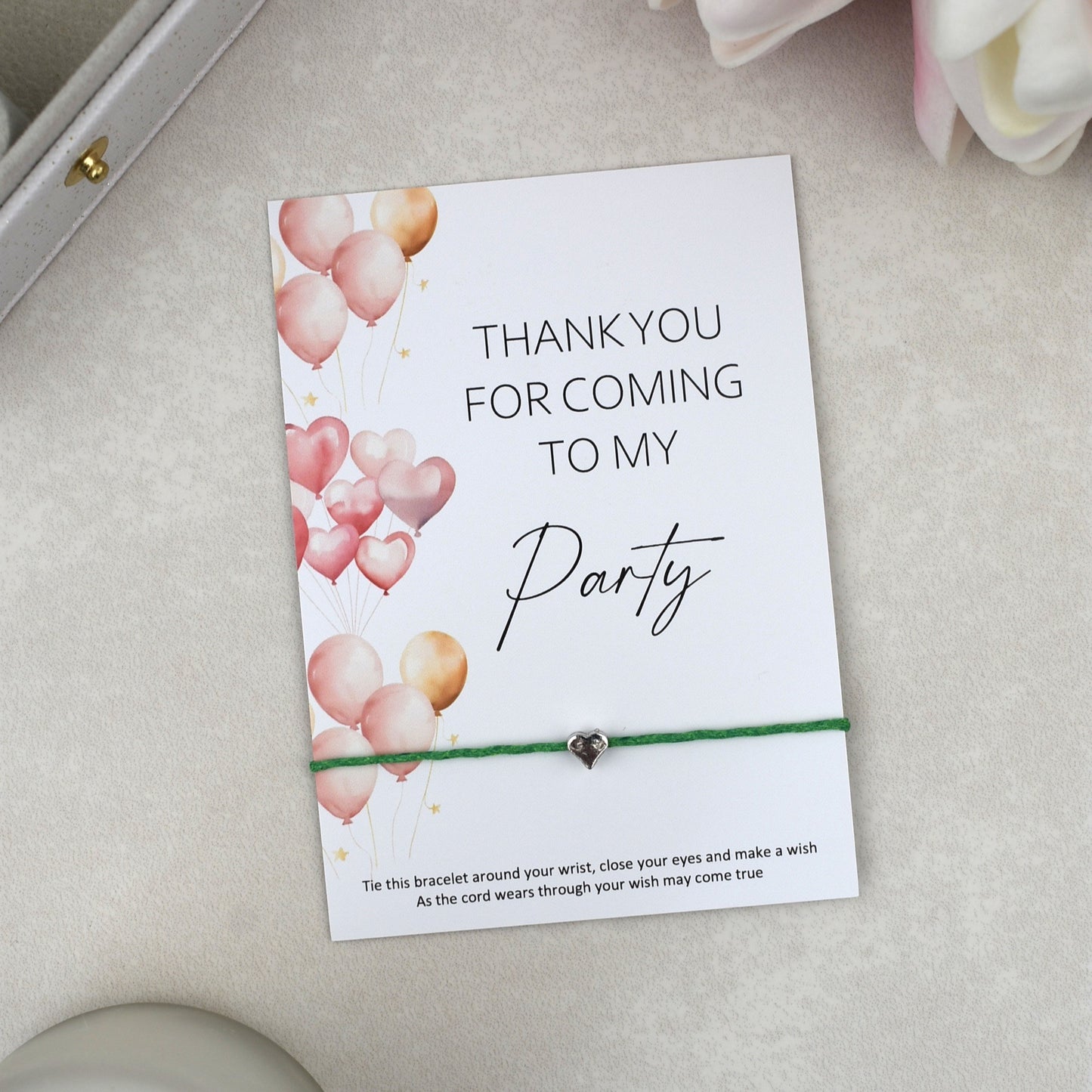 CLEARANCE - Thank You For Coming To My Party Balloon Wish Bracelet | Heart Charm