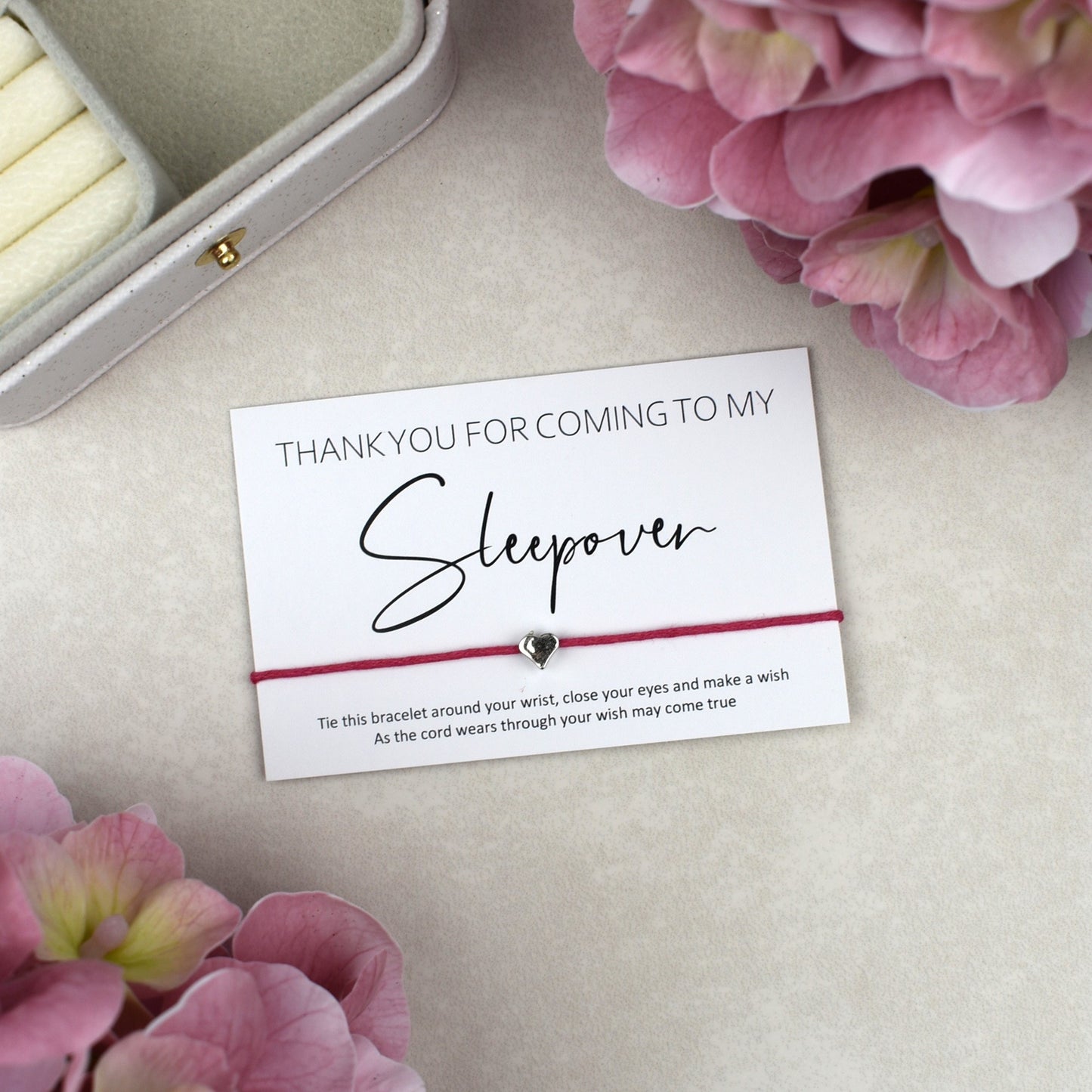 CLEARANCE - Thank You For Coming To My Sleepover Wish Bracelet | Heart Charm