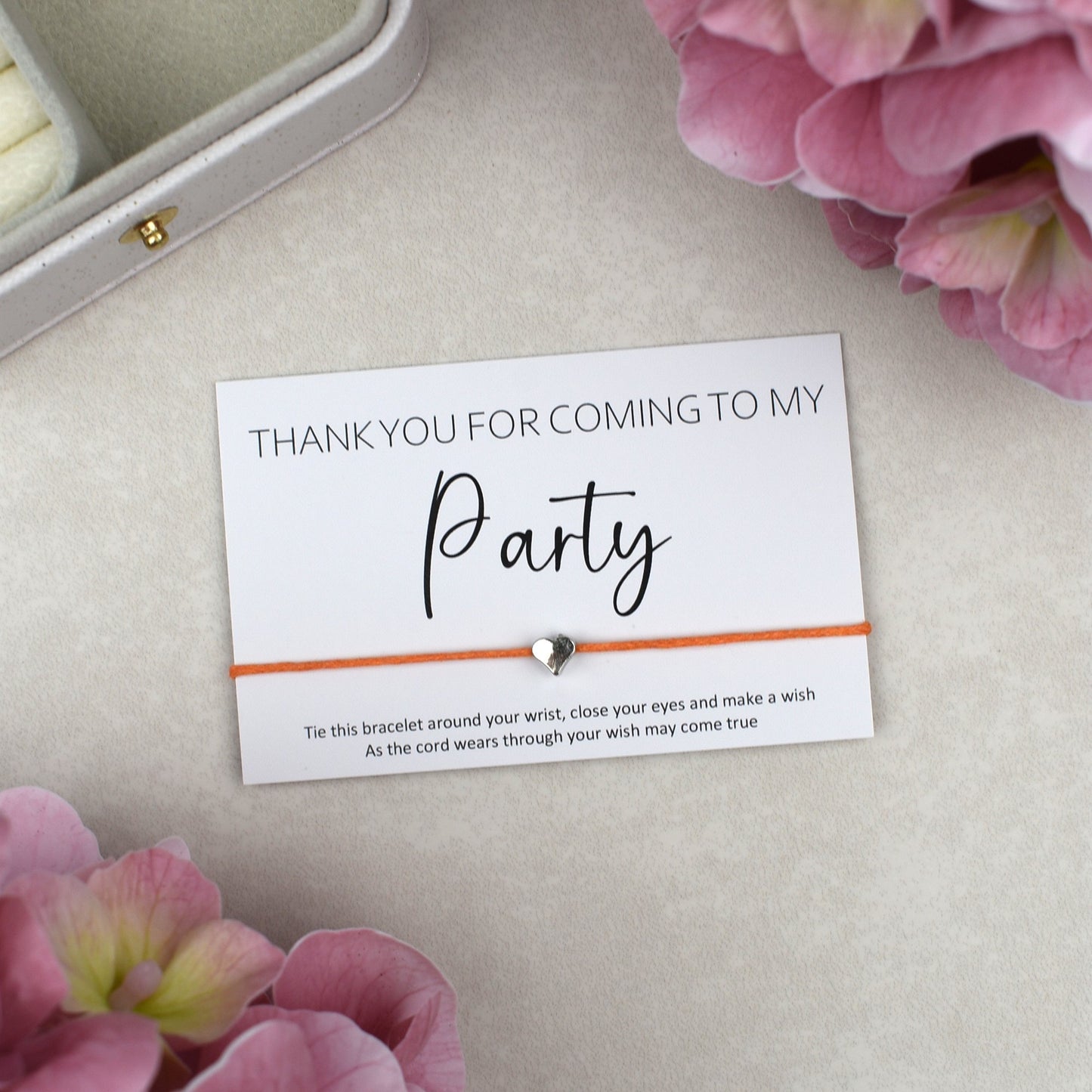CLEARANCE - Thank You For Coming To My Party Wish Bracelet - Heart Charm