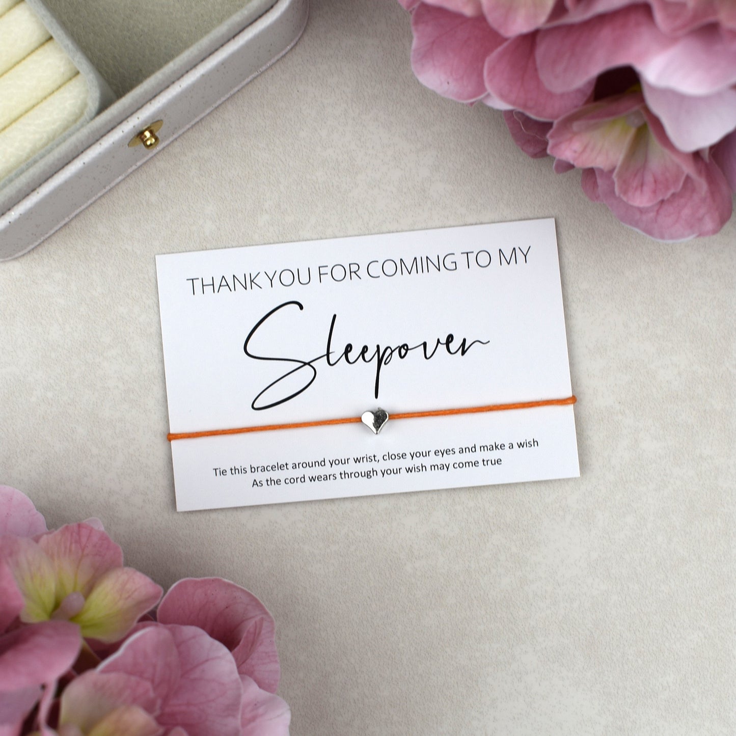 CLEARANCE - Thank You For Coming To My Sleepover Wish Bracelet | Heart Charm