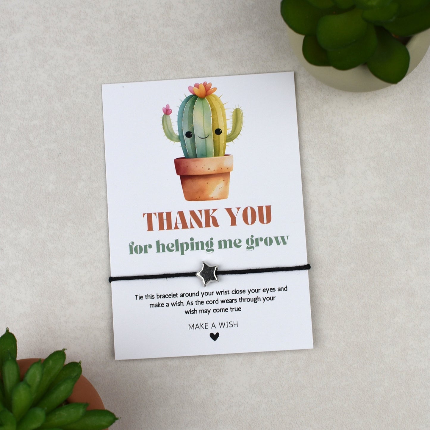 CLEARANCE - Thank You For Helping Me Grow Cactus Wish Bracelet