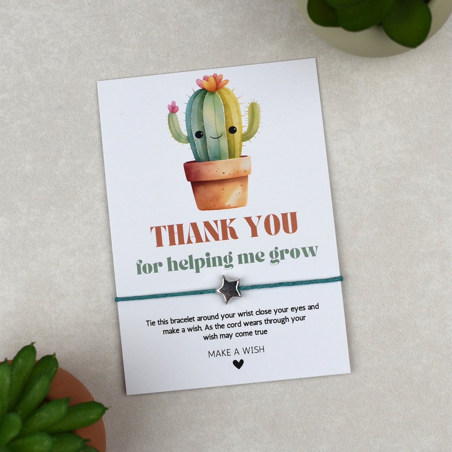 CLEARANCE - Thank You For Helping Me Grow Cactus Wish Bracelet